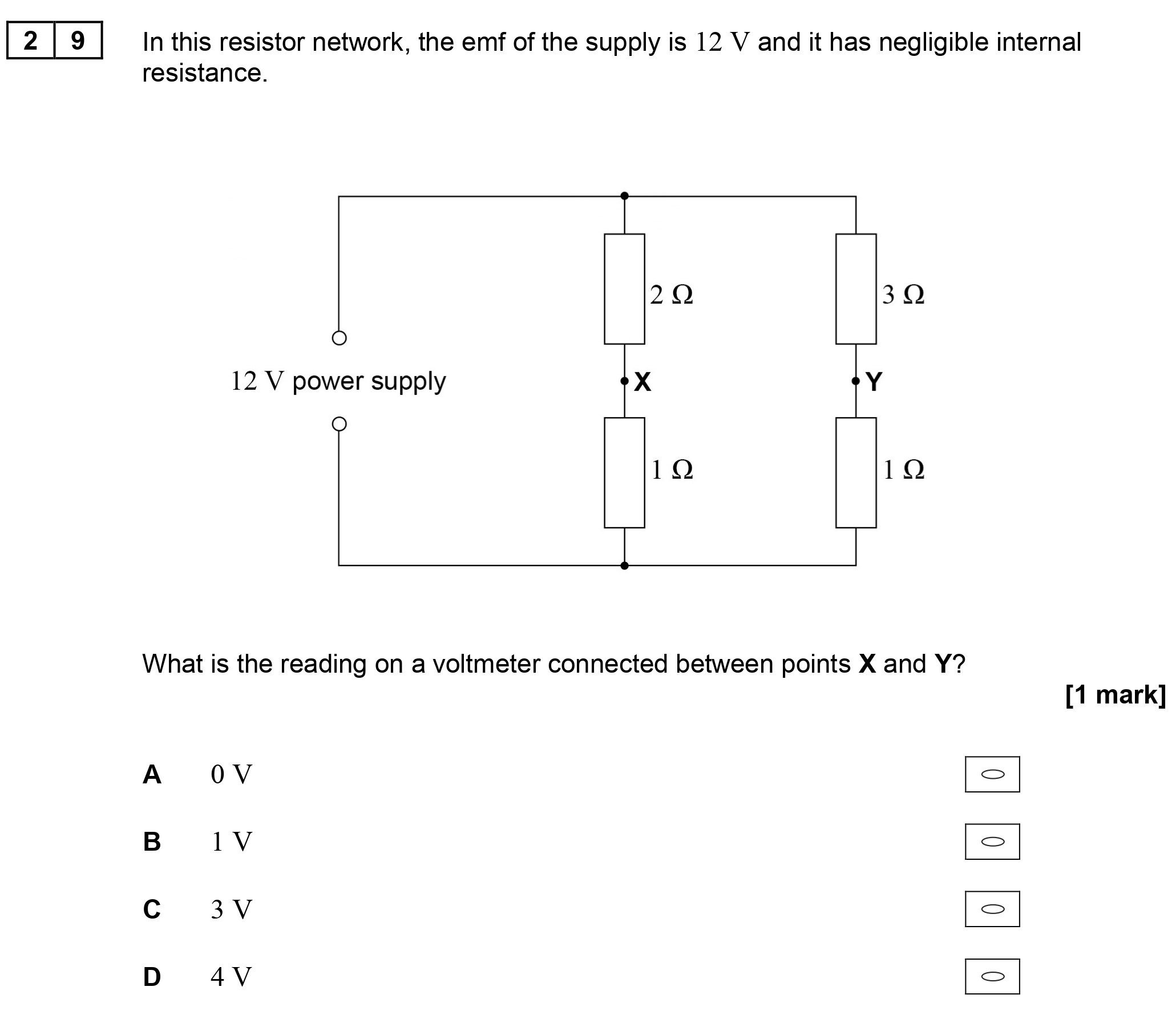 In-this-resistor-network,-the-emf-of-the-supply-is-12-V-and-it-has-negligible-internal-resistance-AQA-A-Level Physics-Question 29-2017-Paper 1.png
