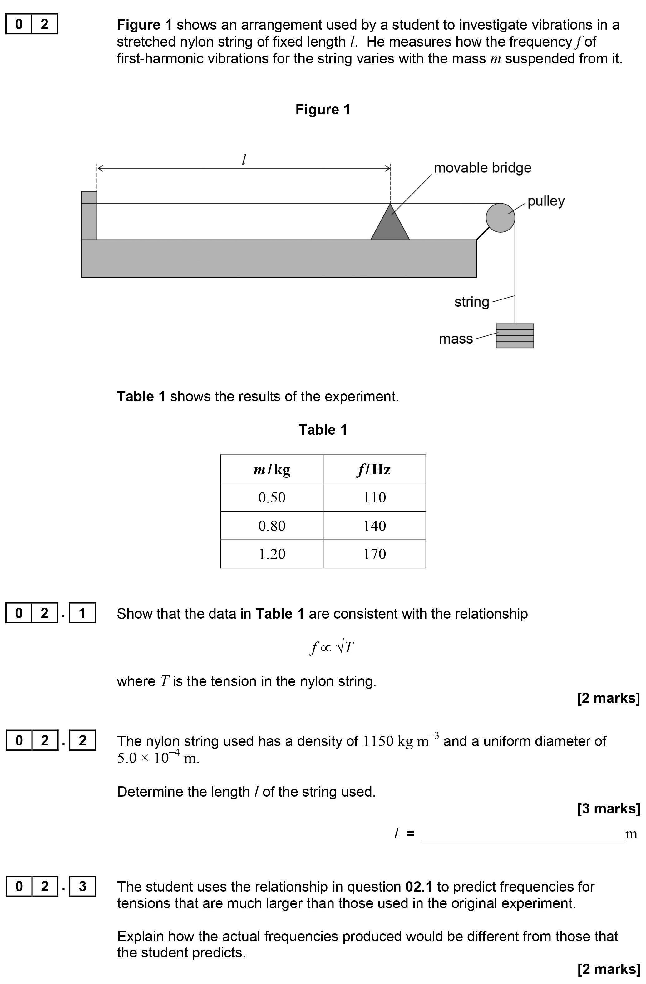 Figure-1-shows-an-arrangement-used-by-a-student-to-investigate-vibrations-in-a-stretched-nylon-string-of-fixed-length-l-AQA-A-Level Physics-Question 2-2017-Paper 1.png