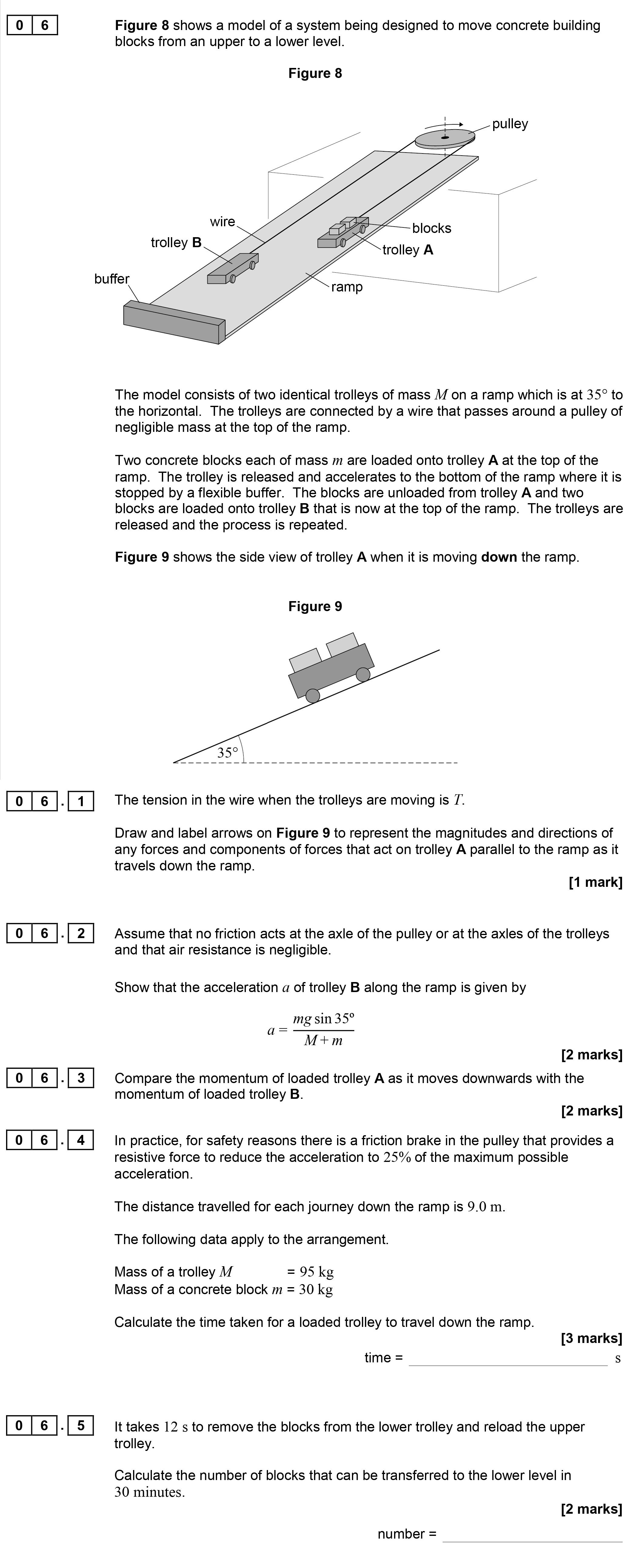 Figure-8-shows-a-model-of-a-system-being-designed-to-move-concrete-building-blocks-from-an-upper-to-a-lower-level-AQA-A-Level Physics-Question 6-2017-Paper 1.png