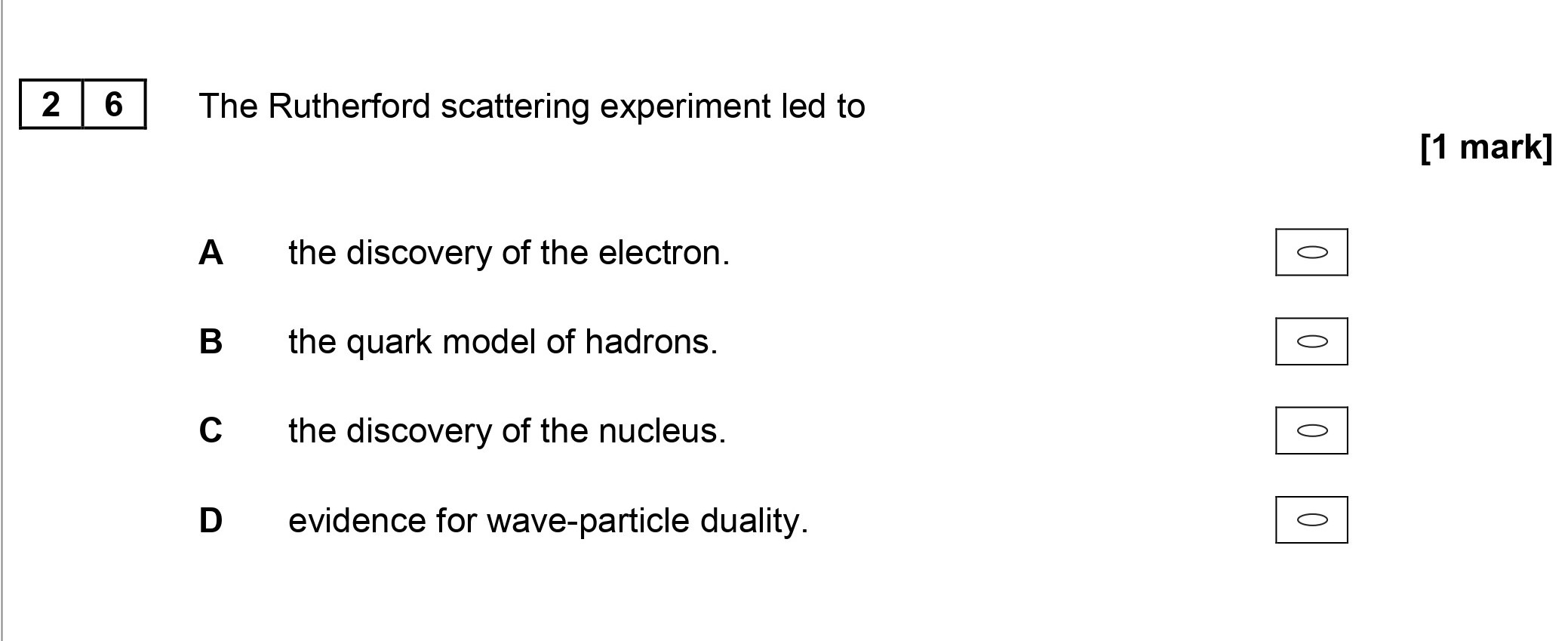 The-Rutherford-scattering-experiment-led-to--A--the-discovery-of-the-electron-AQA-A-Level Physics-Question 26-2017-Paper 2.png