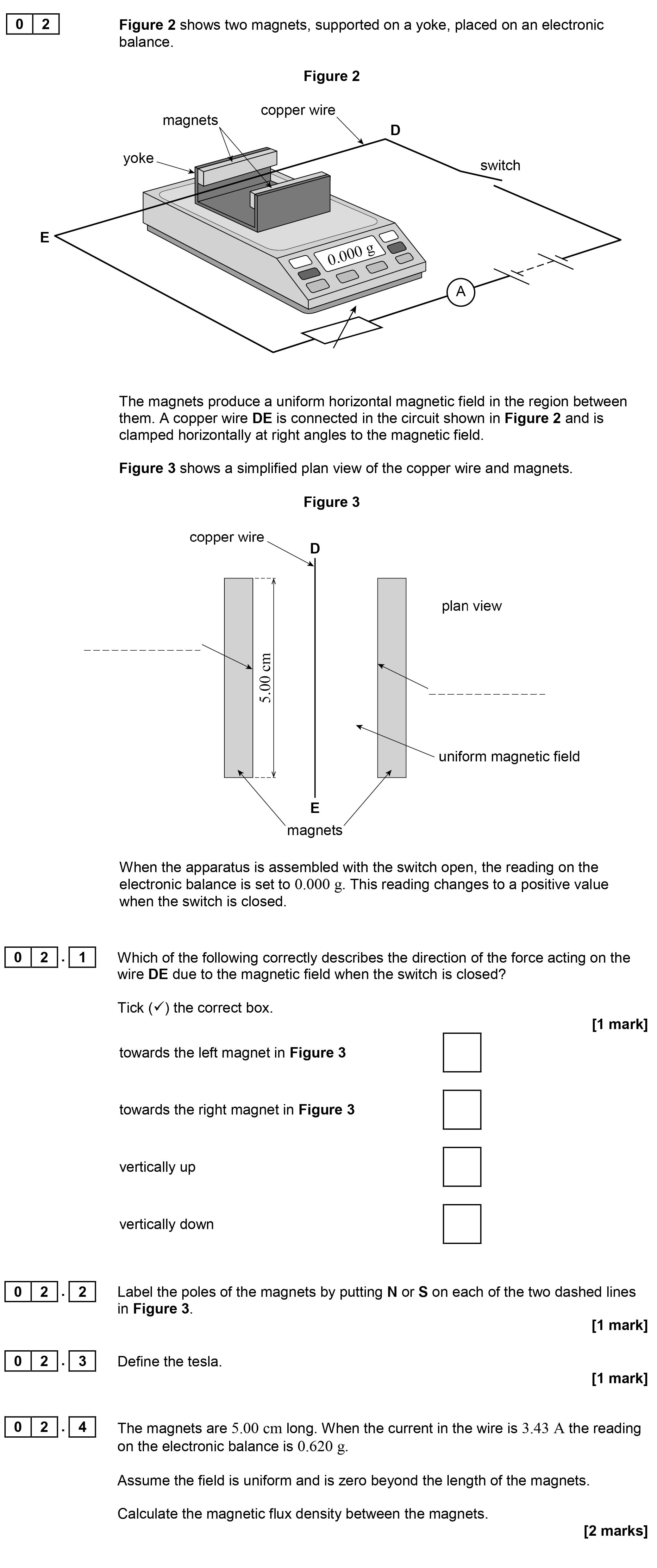 Figure-2-shows-two-magnets,-supported-on-a-yoke,-placed-on-an-electronic-balance-AQA-A-Level Physics-Question 2-2017-Paper 2.png