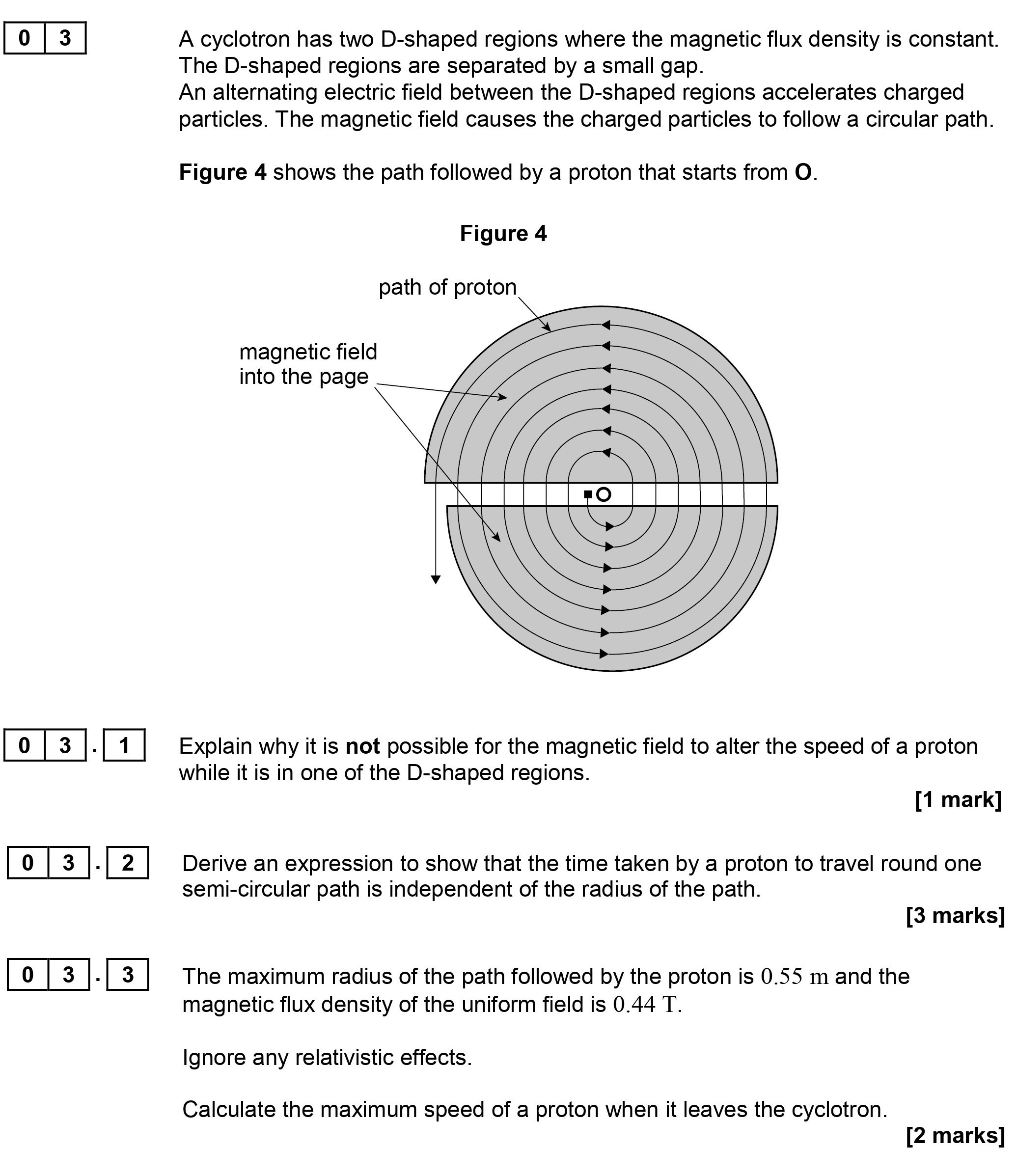 A-cyclotron-has-two-D-shaped-regions-where-the-magnetic-flux-density-is-constant-AQA-A-Level Physics-Question 3-2017-Paper 2.png