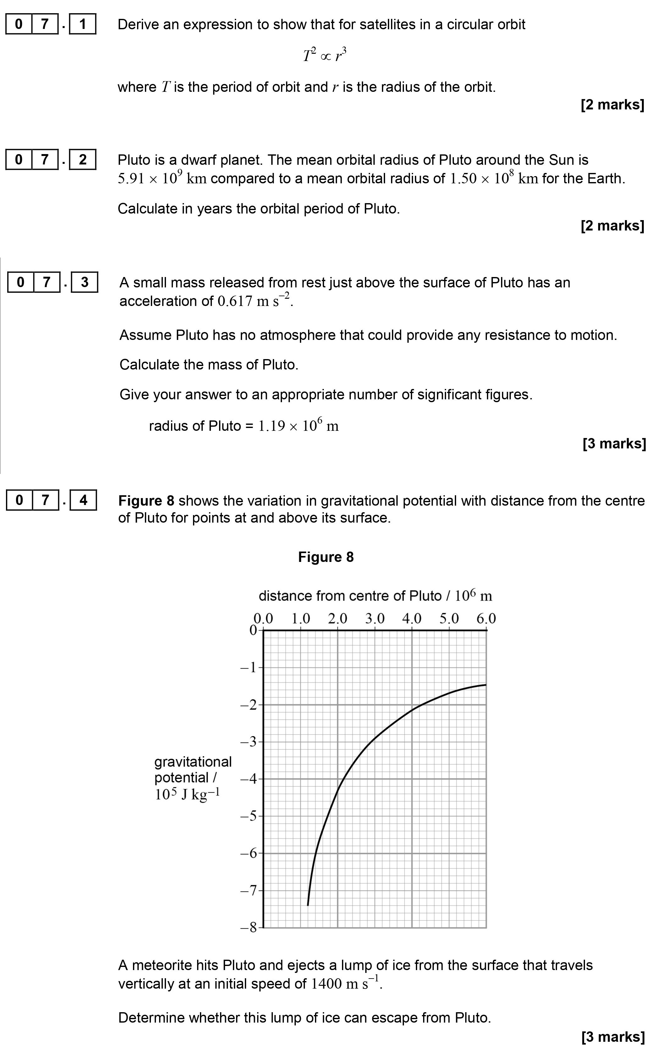 Derive-an-expression-to-show-that-for-satellites-in-a-circular-orbit--$r^2-\propto-T^2$-where-$T$-is-the-period-of-orbit-and-$r$-is-the-radius-of-the-orbit.-AQA-A-Level Physics-Question 7-2017-Paper 2.png
