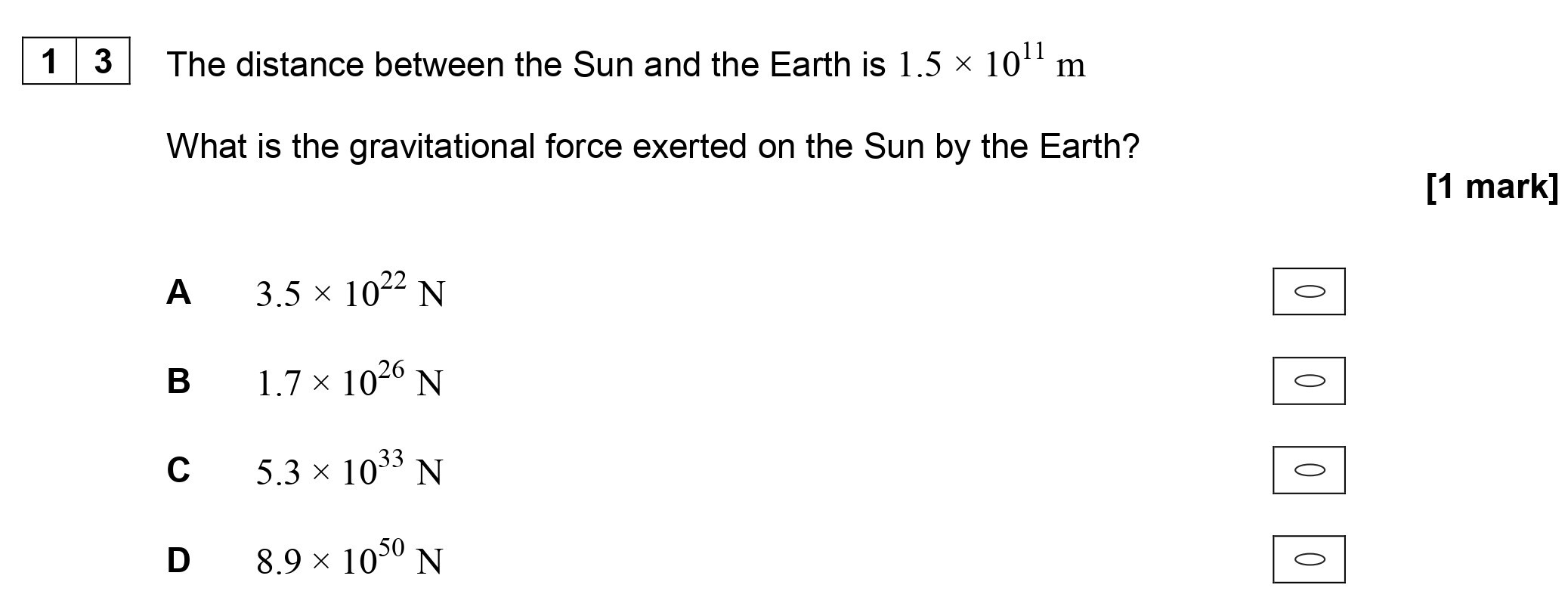 The-distance-between-the-Sun-and-the-Earth-is-1.5-×-10^{11}-m-AQA-A-Level Physics-Question 13-2018-Paper 2.png
