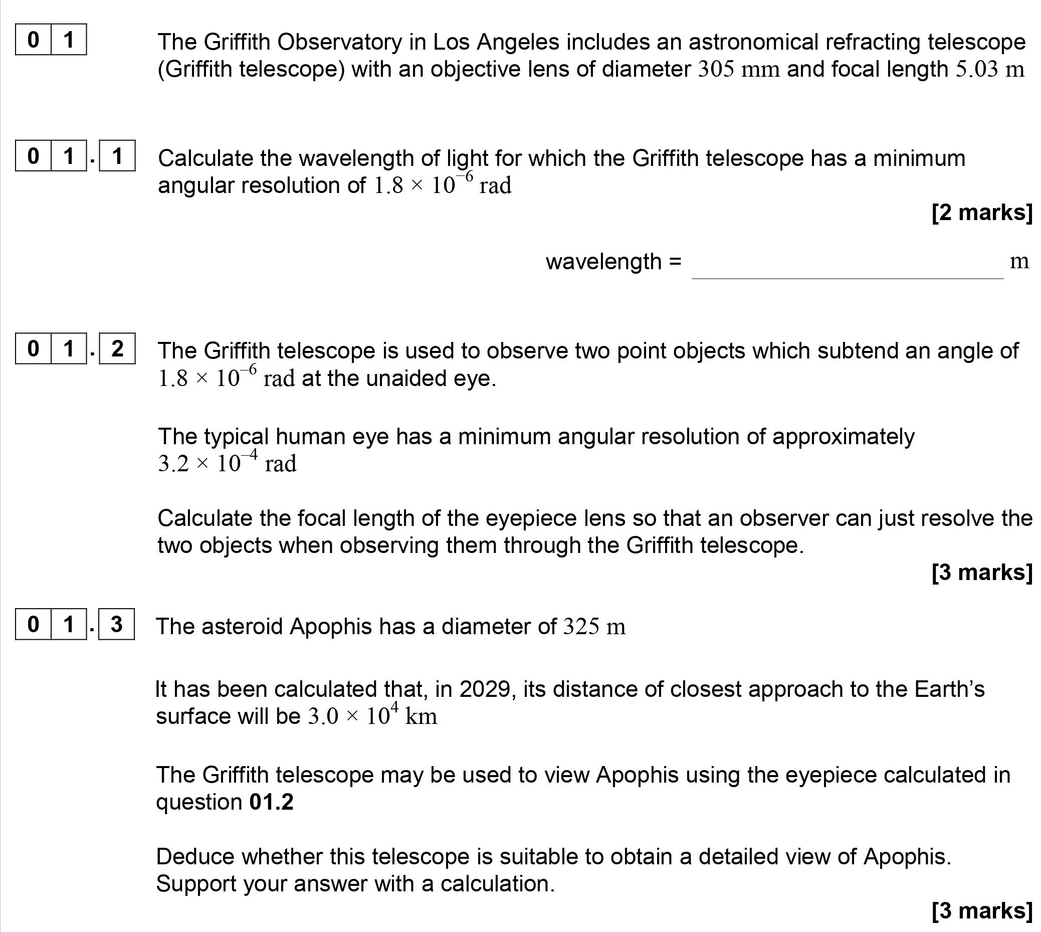 The-Griffith-Observatory-in-Los-Angeles-includes-an-astronomical-refracting-telescope-(Griffith-telescope)-with-an-objective-lens-of-diameter-305-mm-and-focal-length-5.03-m-AQA-A-Level Physics-Question 1-2018-Paper 4.png