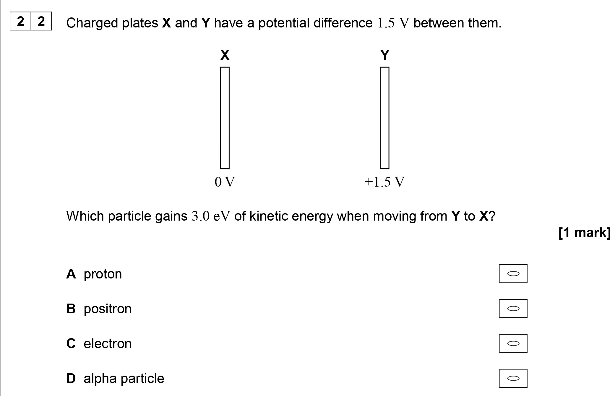 Charged-plates-X-and-Y-have-a-potential-difference-1.5-V-between-them-AQA-A-Level Physics-Question 22-2019-Paper 1.png