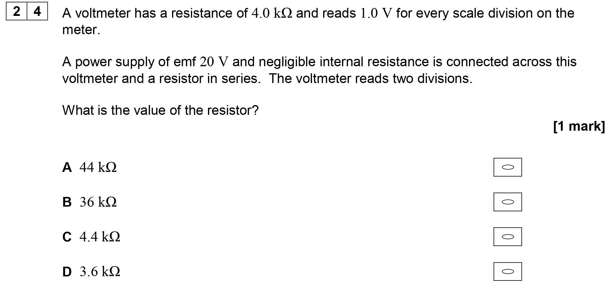 A-voltmeter-has-a-resistance-of-4.0-kΩ-and-reads-1.0-V-for-every-scale-division-on-the-meter-AQA-A-Level Physics-Question 24-2019-Paper 1.png