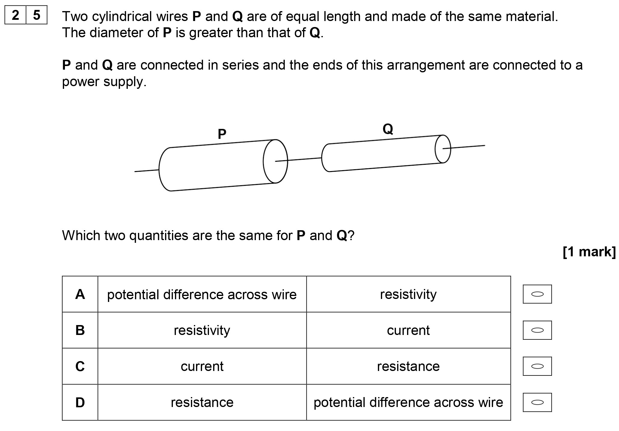 Two-cylindrical-wires-P-and-Q-are-of-equal-length-and-made-of-the-same-material-AQA-A-Level Physics-Question 25-2019-Paper 1.png