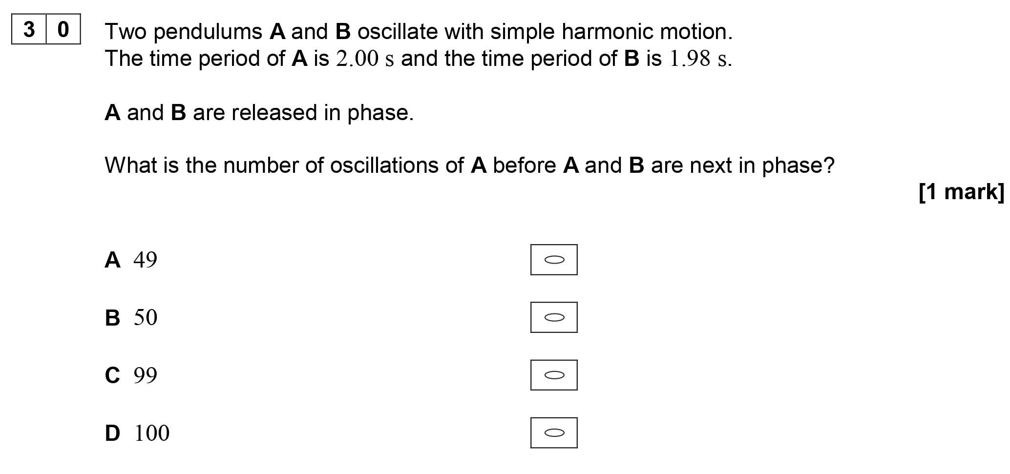 Two-pendulums-A-and-B-oscillate-with-simple-harmonic-motion-AQA-A-Level Physics-Question 30-2019-Paper 1.png