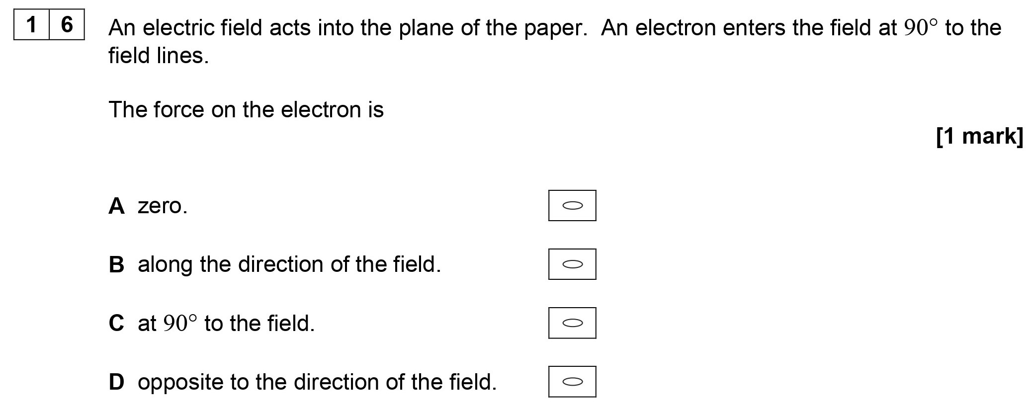 An-electric-field-acts-into-the-plane-of-the-paper-AQA-A-Level Physics-Question 16-2019-Paper 2.png