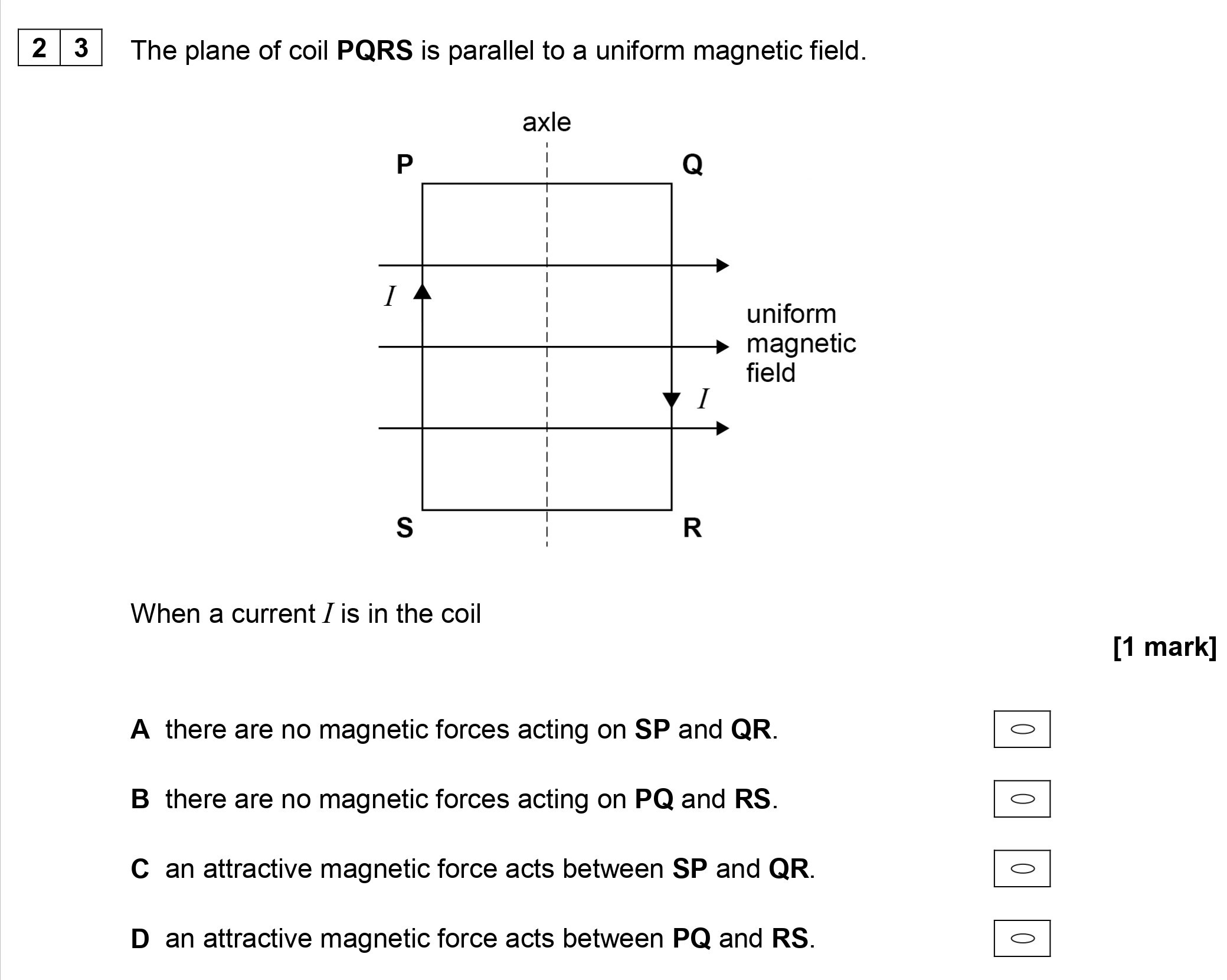 The-plane-of-coil-PQRS-is-parallel-to-a-uniform-magnetic-field-AQA-A-Level Physics-Question 23-2019-Paper 2.png