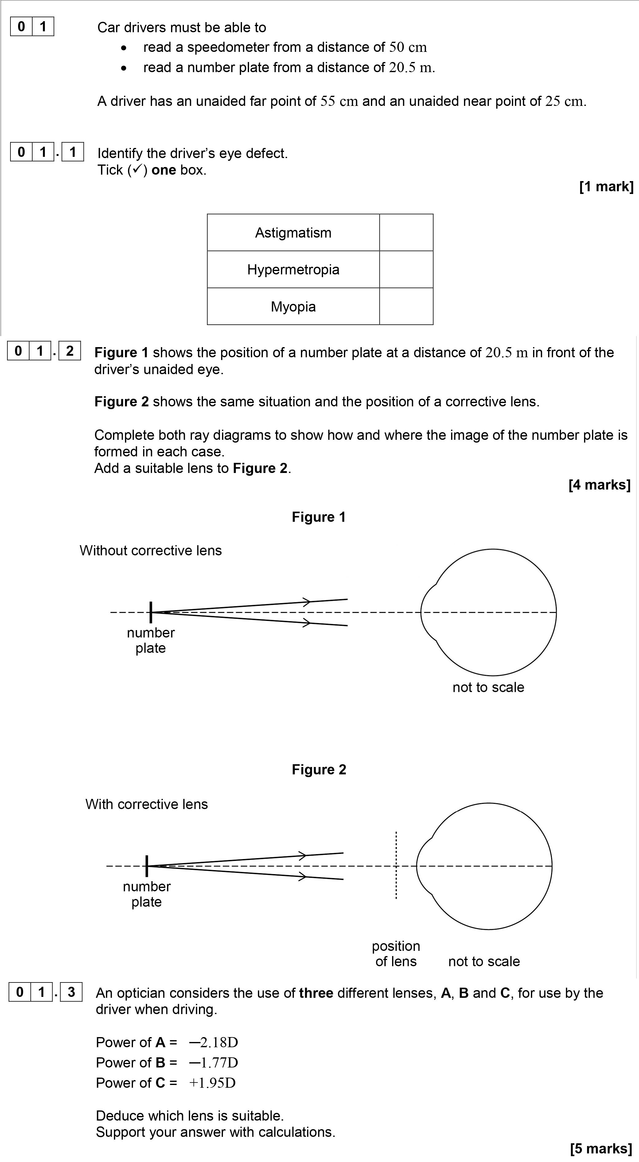 Car-drivers-must-be-able-to---read-a-speedometer-from-a-distance-of-50-cm---read-a-number-plate-from-a-distance-of-20.5-m-AQA-A-Level Physics-Question 1-2019-Paper 5.png