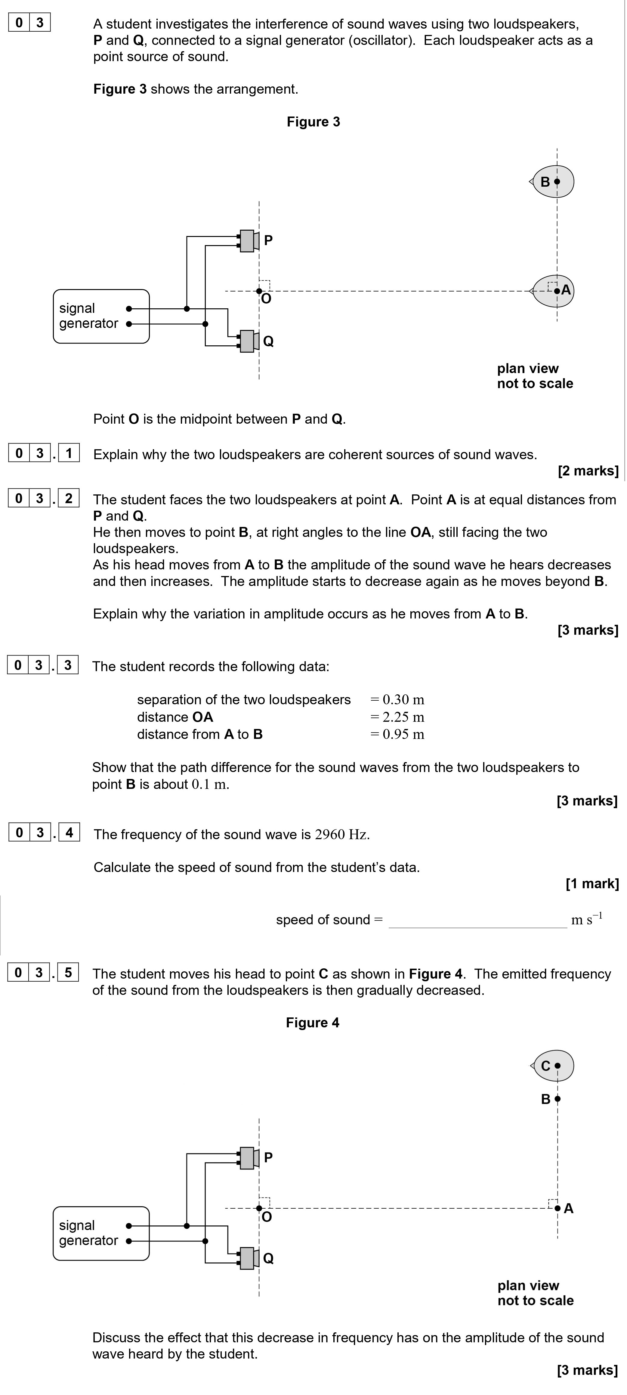 A-student-investigates-the-interference-of-sound-waves-using-two-loudspeakers,-P-and-Q,-connected-to-a-signal-generator-(oscillator)-AQA-A-Level Physics-Question 3-2020-Paper 1.png