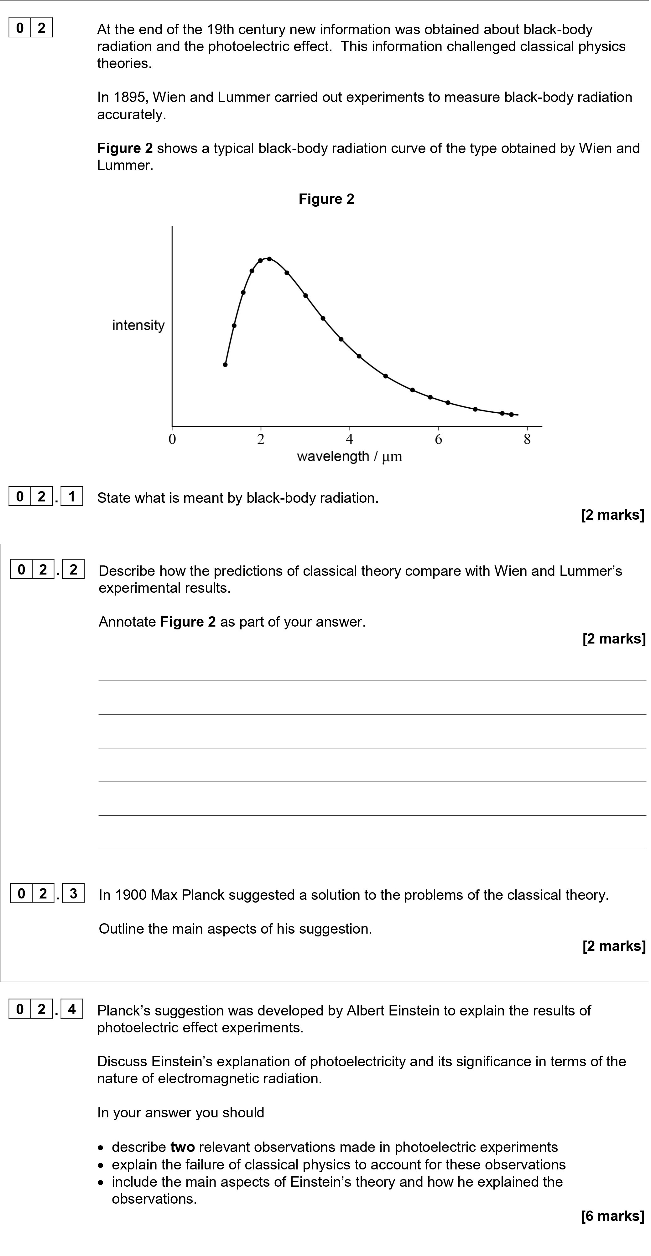 At-the-end-of-the-19th-century-new-information-was-obtained-about-black-body-radiation-and-the-photoelectric-effect-AQA-A-Level Physics-Question 2-2020-Paper 7.png