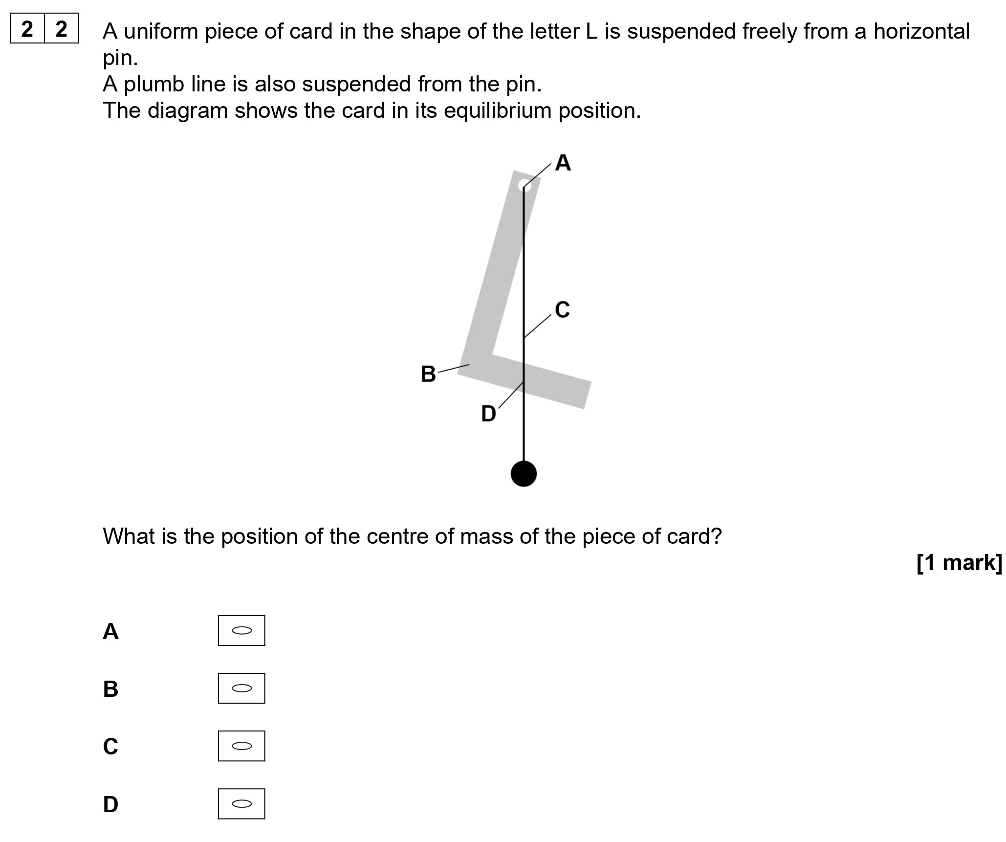A-uniform-piece-of-card-in-the-shape-of-the-letter-L-is-suspended-freely-from-a-horizontal-pin-AQA-A-Level Physics-Question 22-2021-Paper 1.png