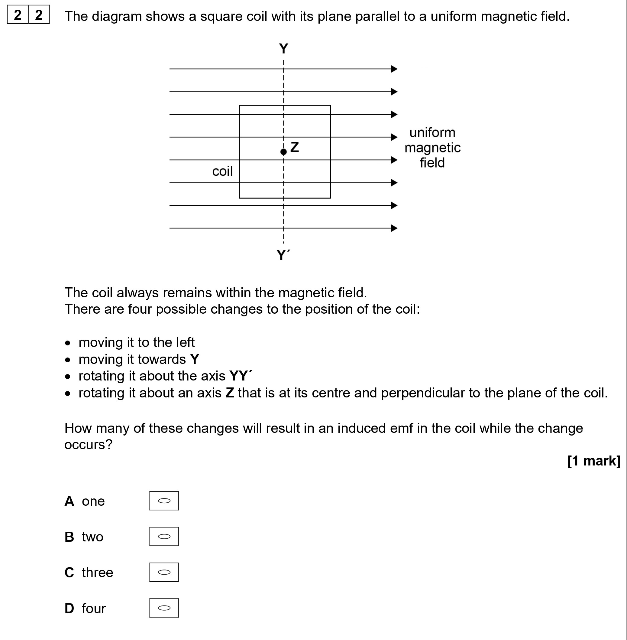 The-diagram-shows-a-square-coil-with-its-plane-parallel-to-a-uniform-magnetic-field-AQA-A-Level Physics-Question 22-2021-Paper 2.png