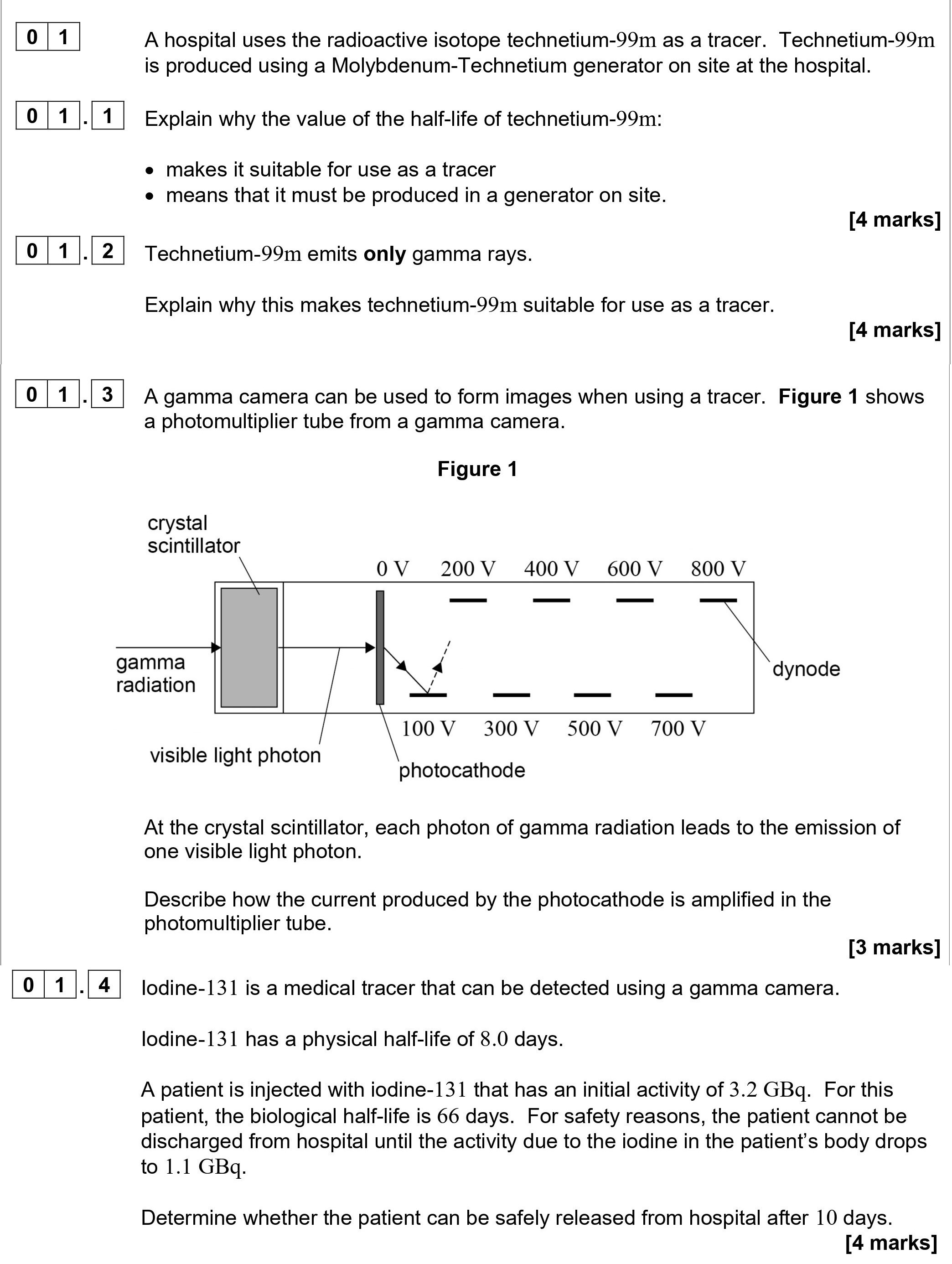 A-hospital-uses-the-radioactive-isotope-technetium-99m-as-a-tracer-AQA-A-Level Physics-Question 1-2021-Paper 5.png