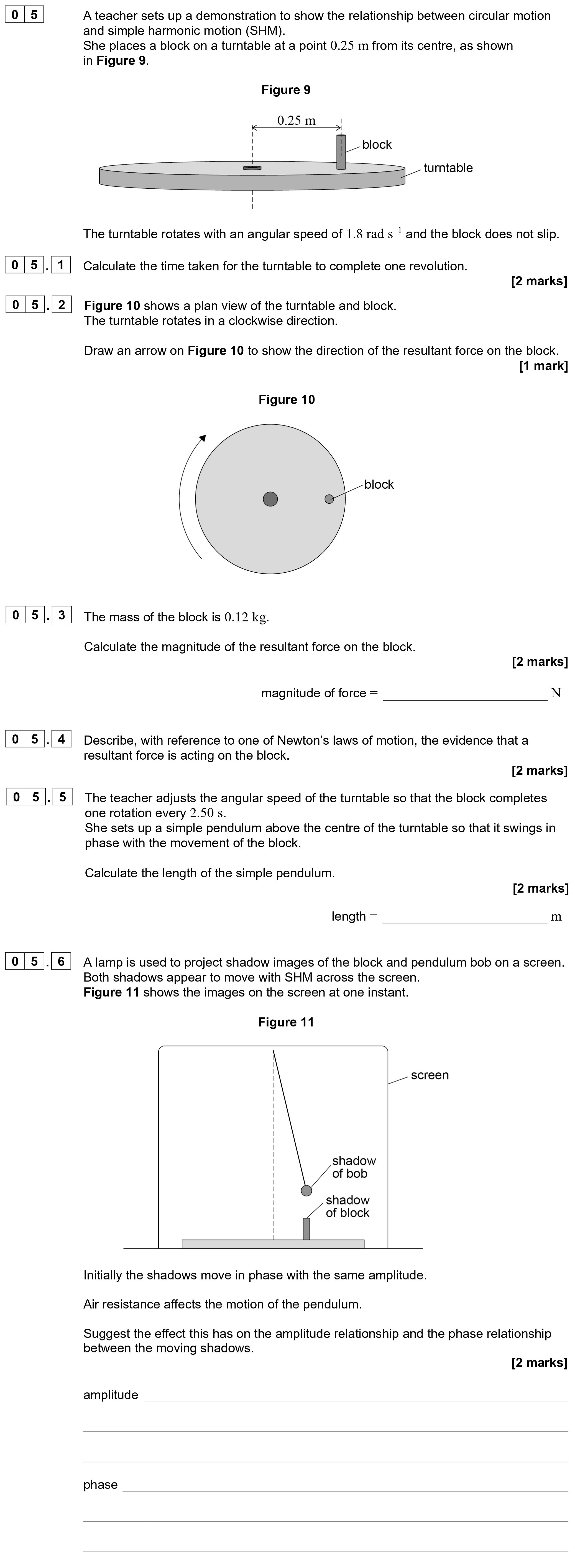 A-teacher-sets-up-a-demonstration-to-show-the-relationship-between-circular-motion-and-simple-harmonic-motion-(SHM)-AQA-A-Level Physics-Question 5-2022-Paper 1.png
