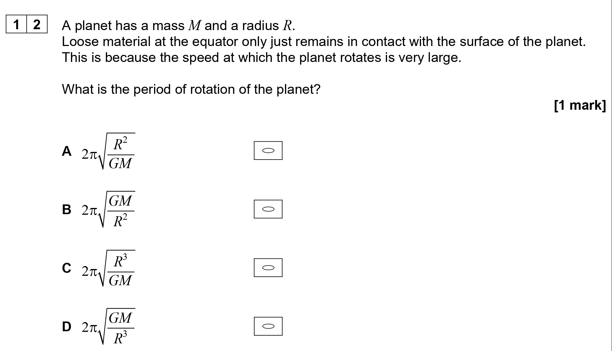 A-planet-has-a-mass-$M$-and-a-radius-$R$-AQA-A-Level Physics-Question 12-2022-Paper 2.png