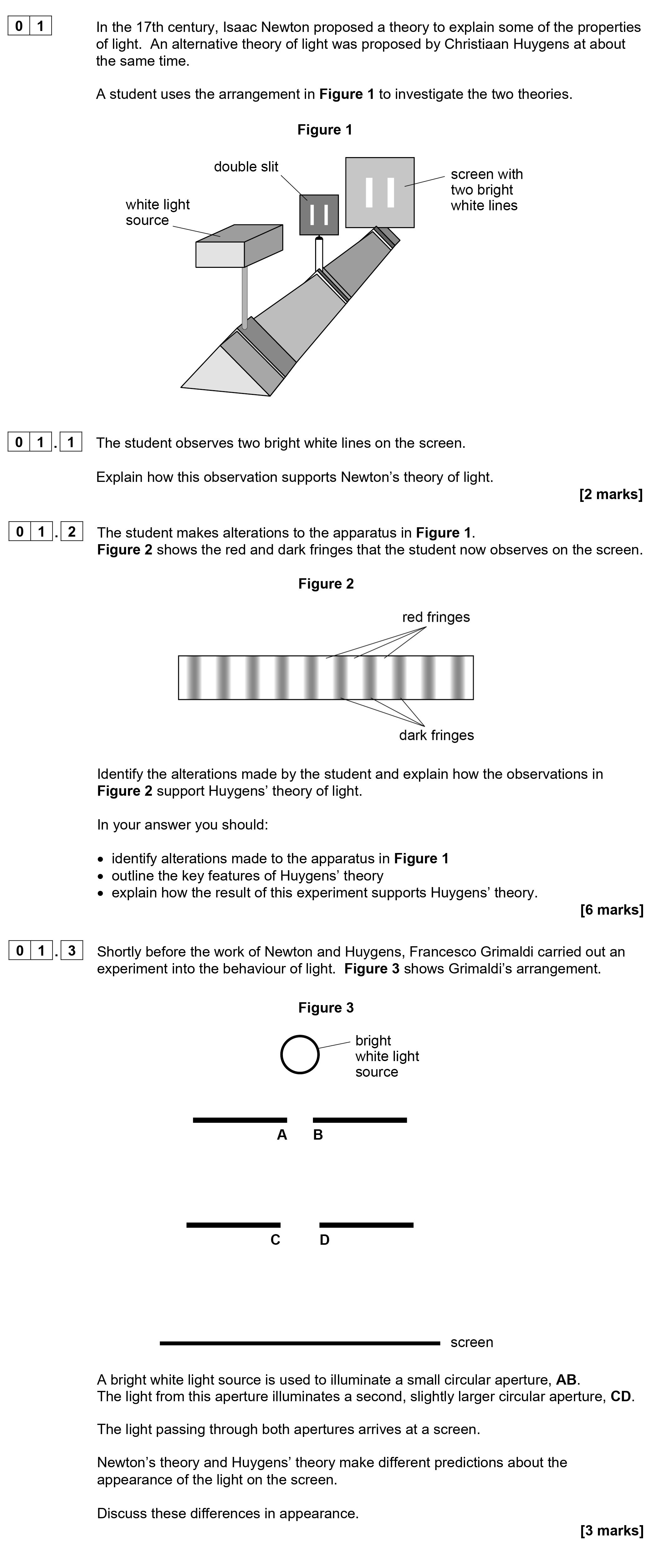 In-the-17th-century,-Isaac-Newton-proposed-a-theory-to-explain-some-of-the-properties-of-light-AQA-A-Level Physics-Question 1-2022-Paper 7.png