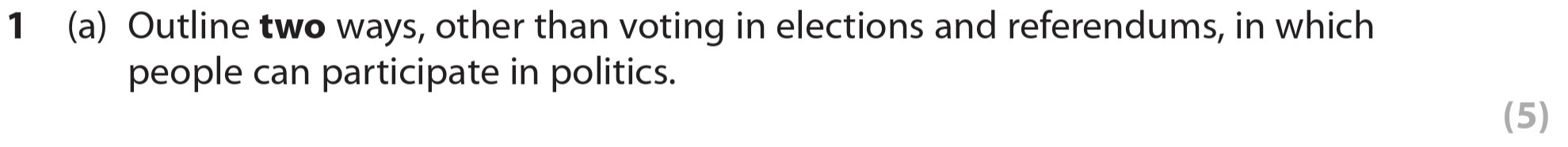Outline-two-ways,-other-than-voting-in-elections-and-referendums,-in-which-people-can-participate-in-politics.--Edexcel-A-Level Politics-Question 1-2014-Paper 1.png