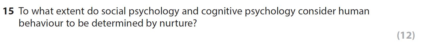 To-what-extent-do-social-psychology-and-cognitive-psychology-consider-human-behaviour-to-be-determined-by-nurture?---AQA-A-Level Psychology-Question 15-2018-Paper 1.png