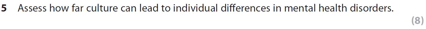 Assess-how-far-culture-can-lead-to-individual-differences-in-mental-health-disorders.---AQA-A-Level Psychology-Question 5-2019-Paper 2.png