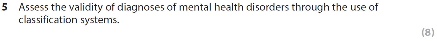 Assess-the-validity-of-diagnoses-of-mental-health-disorders-through-the-use-of-classification-systems.-AQA-A-Level Psychology-Question 5-2020-Paper 2.png