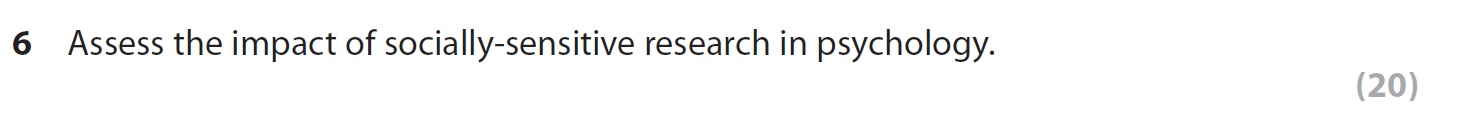 Assess-the-impact-of-socially-sensitive-research-in-psychology.-AQA-A-Level Psychology-Question 6-2022-Paper 3.png