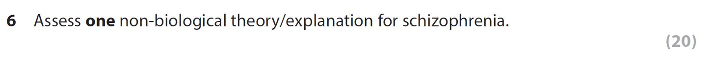 Assess-one-non-biological-theory/explanation-for-schizophrenia.--AQA-A-Level Psychology-Question 6-2021-Paper 2.png