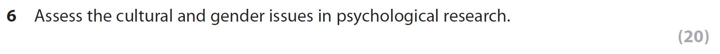 Assess-the-cultural-and-gender-issues-in-psychological-research.-AQA-A-Level Psychology-Question 6-2021-Paper 3.png