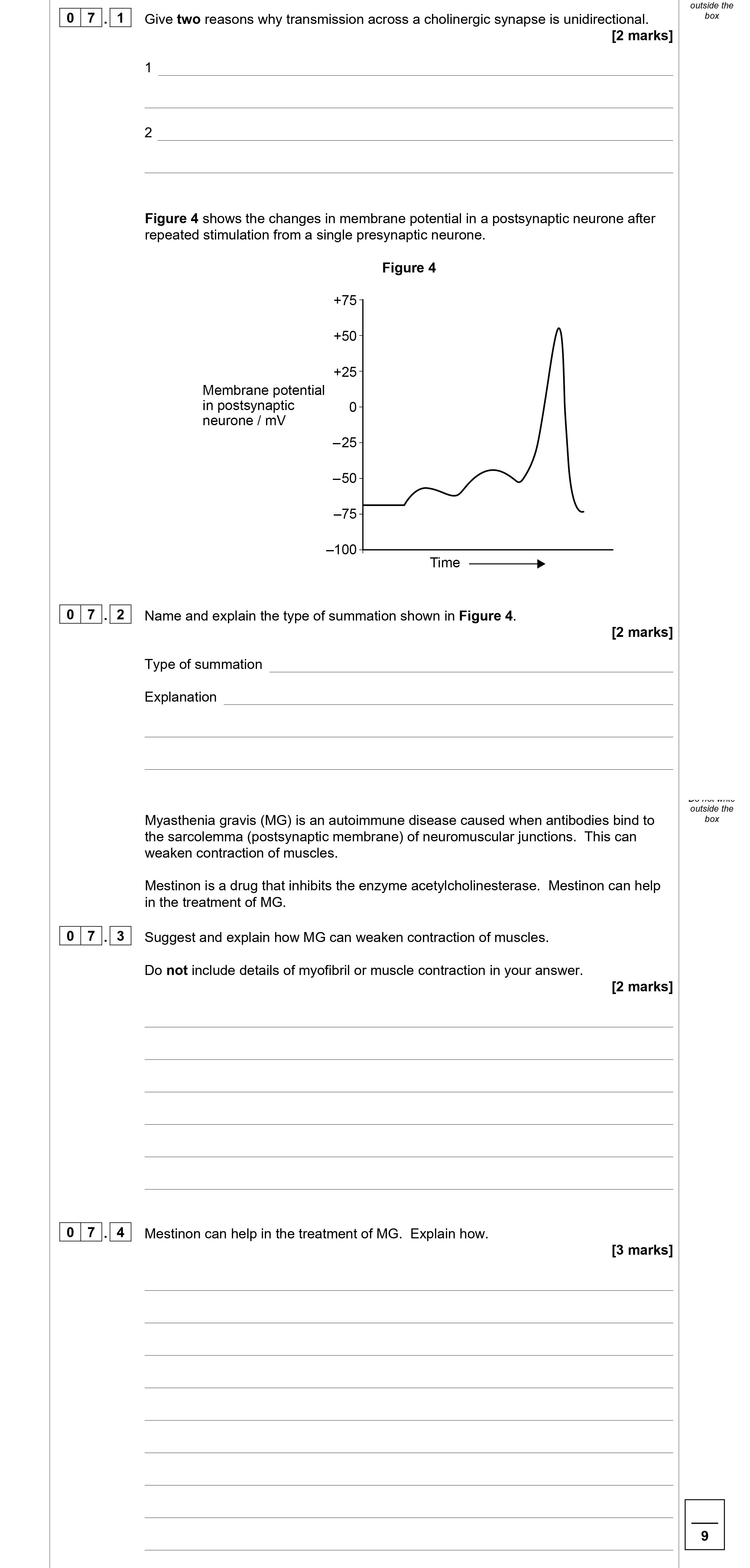 Give-two-reasons-why-transmission-across-a-cholinergic-synapse-is-unidirectional-AQA-A-Level Biology-Question 7-2022-Paper 2.png