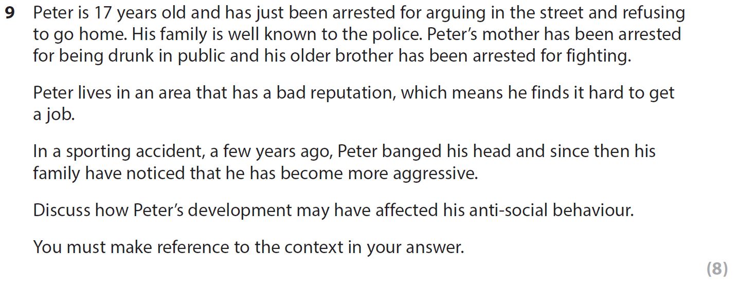 Peter-is-17-years-old-and-has-just-been-arrested-for-arguing-in-the-street-and-refusing-to-go-home-AQA-A-Level Psychology-Question 9-2021-Paper 2.png