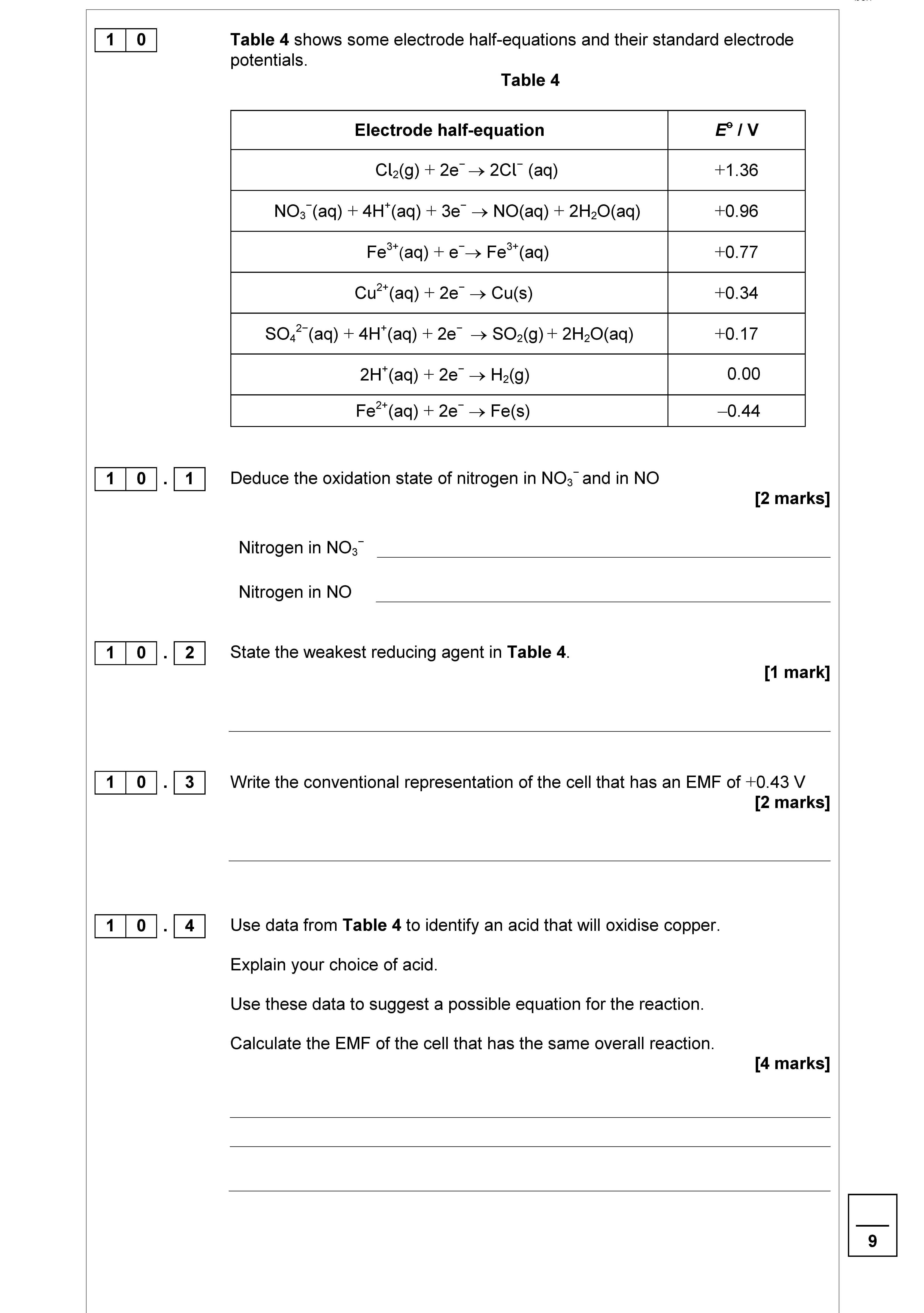 Table-4-shows-some-electrode-half-equations-and-their-standard-electrode-potentials-AQA-A-Level Chemistry-Question 10-2017-Paper 1.png