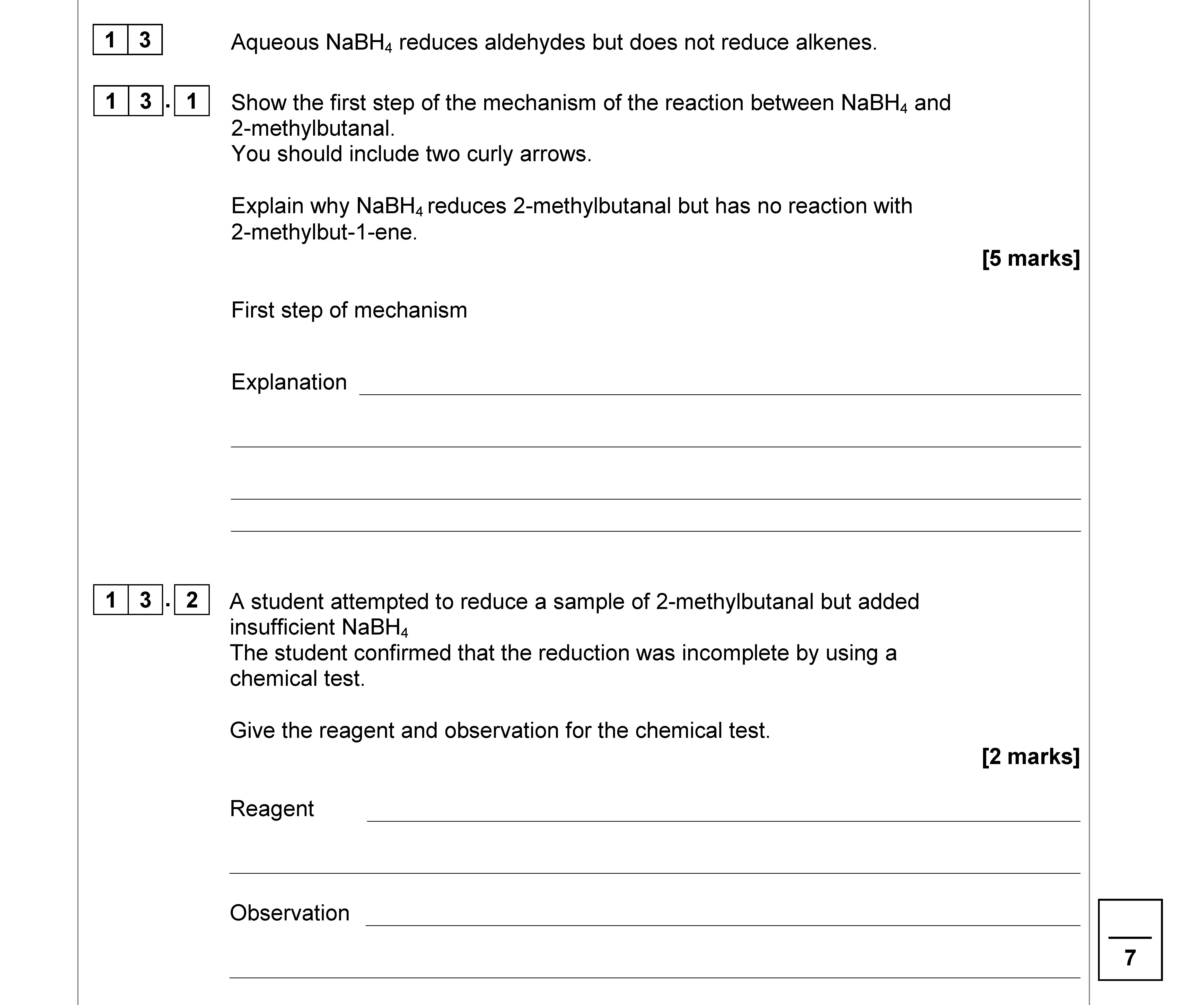 Aqueous-NaBH4-reduces-aldehydes-but-does-not-reduce-alkenes-AQA-A-Level Chemistry-Question 13-2019-Paper 2.png