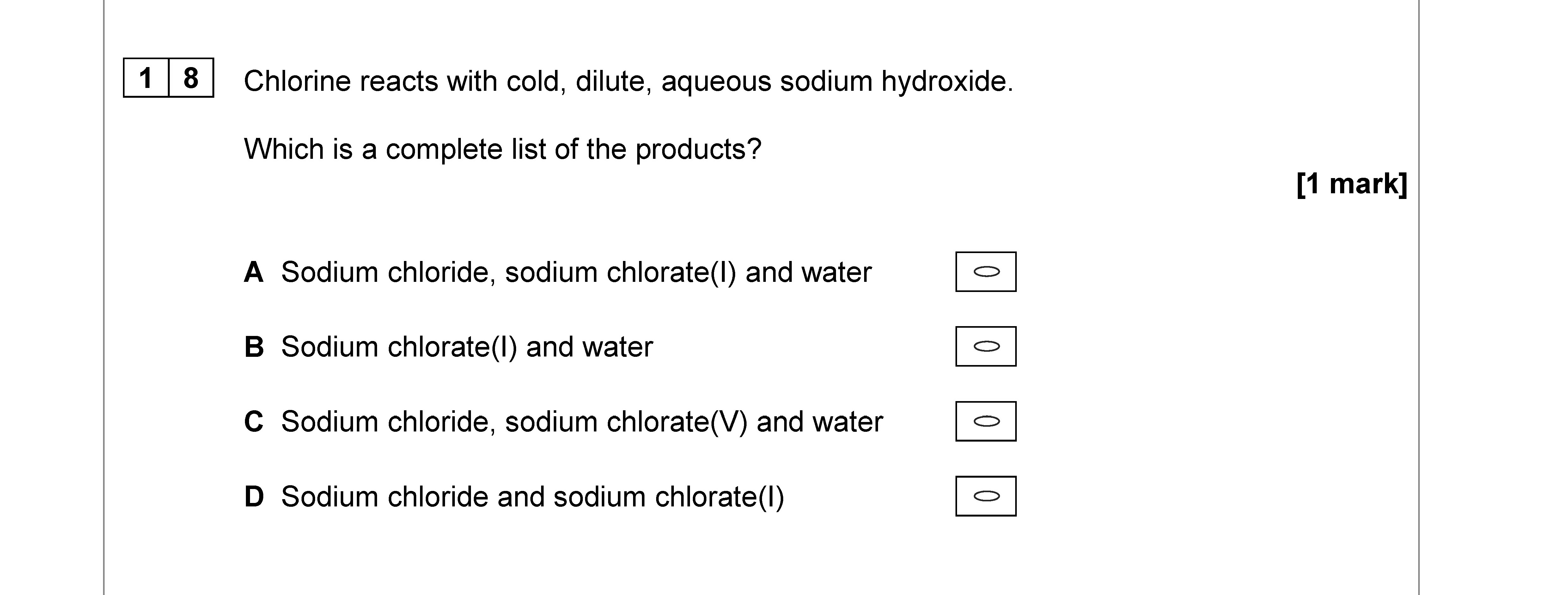 Chlorine-reacts-with-cold,-dilute,-aqueous-sodium-hydroxide-AQA-A-Level Chemistry-Question 18-2018-Paper 3.png