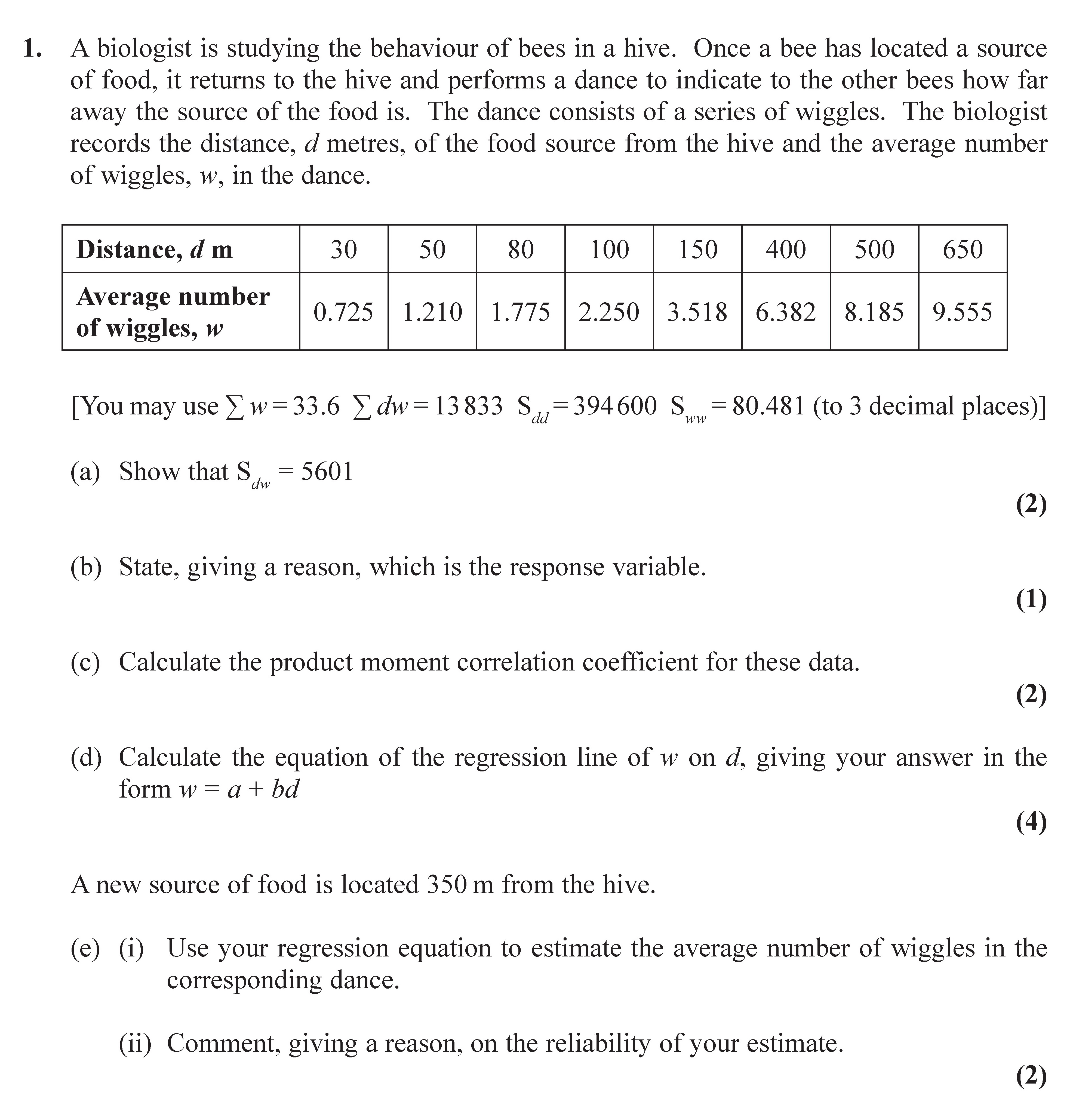 A-biologist-is-studying-the-behaviour-of-bees-in-a-hive-Edexcel-A-Level Maths Statistics-Question 1-2016-Paper 1.png