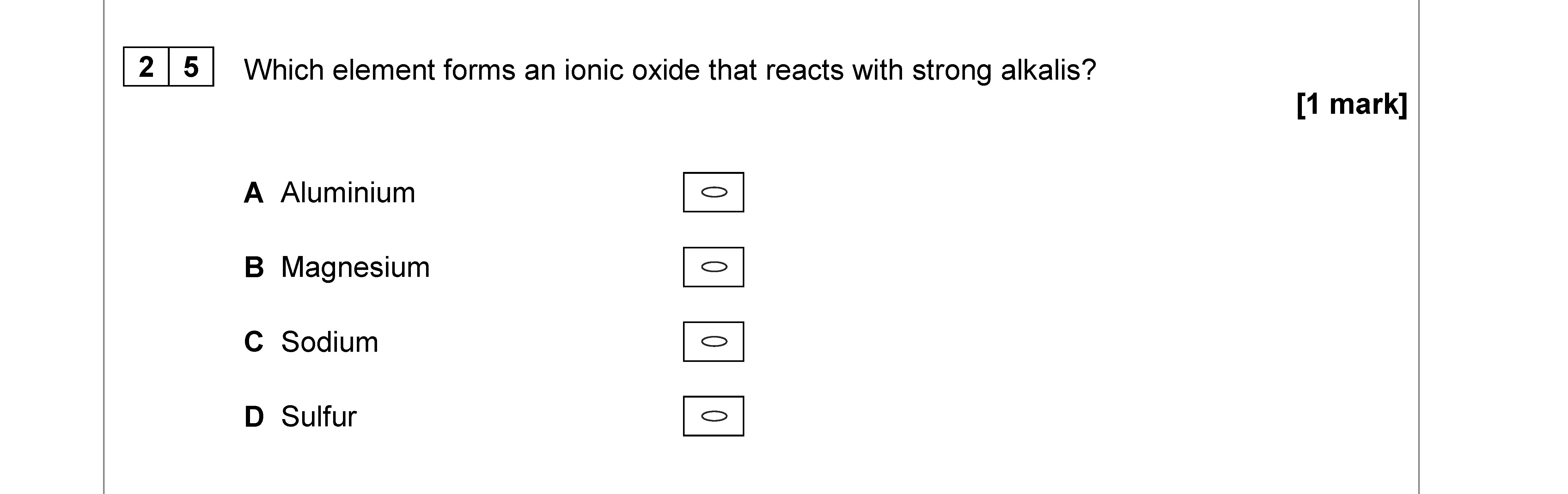 Which-element-forms-an-ionic-oxide-that-reacts-with-strong-alkalis?--A-AQA-A-Level Chemistry-Question 25-2018-Paper 3.png