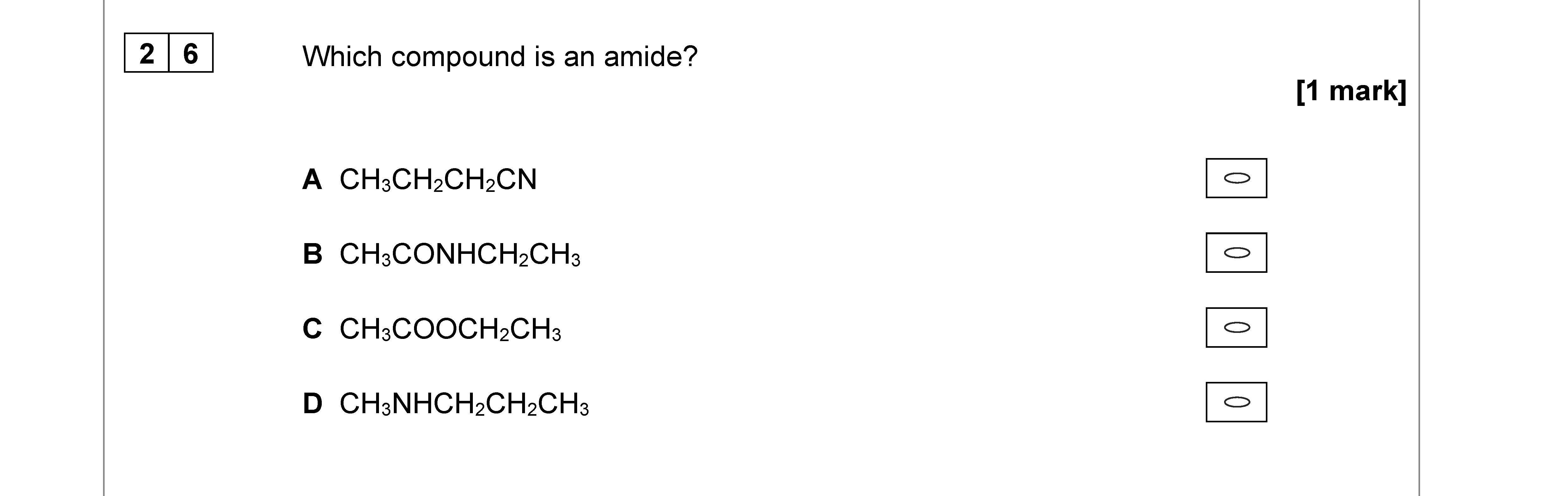 Which-compound-is-an-amide?--A-AQA-A-Level Chemistry-Question 26-2022-Paper 3.png
