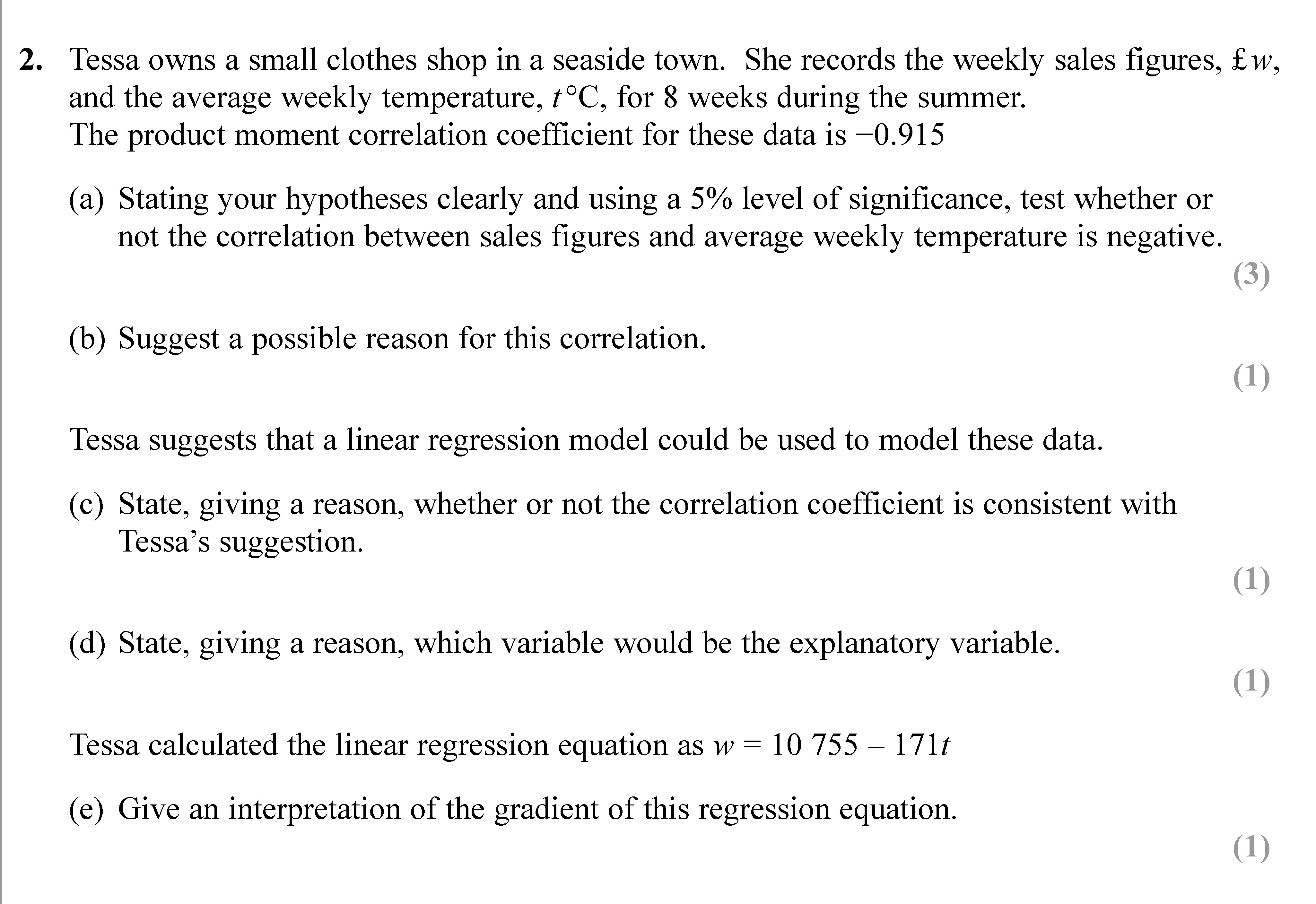 Tessa-owns-a-small-clothes-shop-in-a-seaside-town-Edexcel-A-Level Maths Statistics-Question 2-2018-Paper 2.png