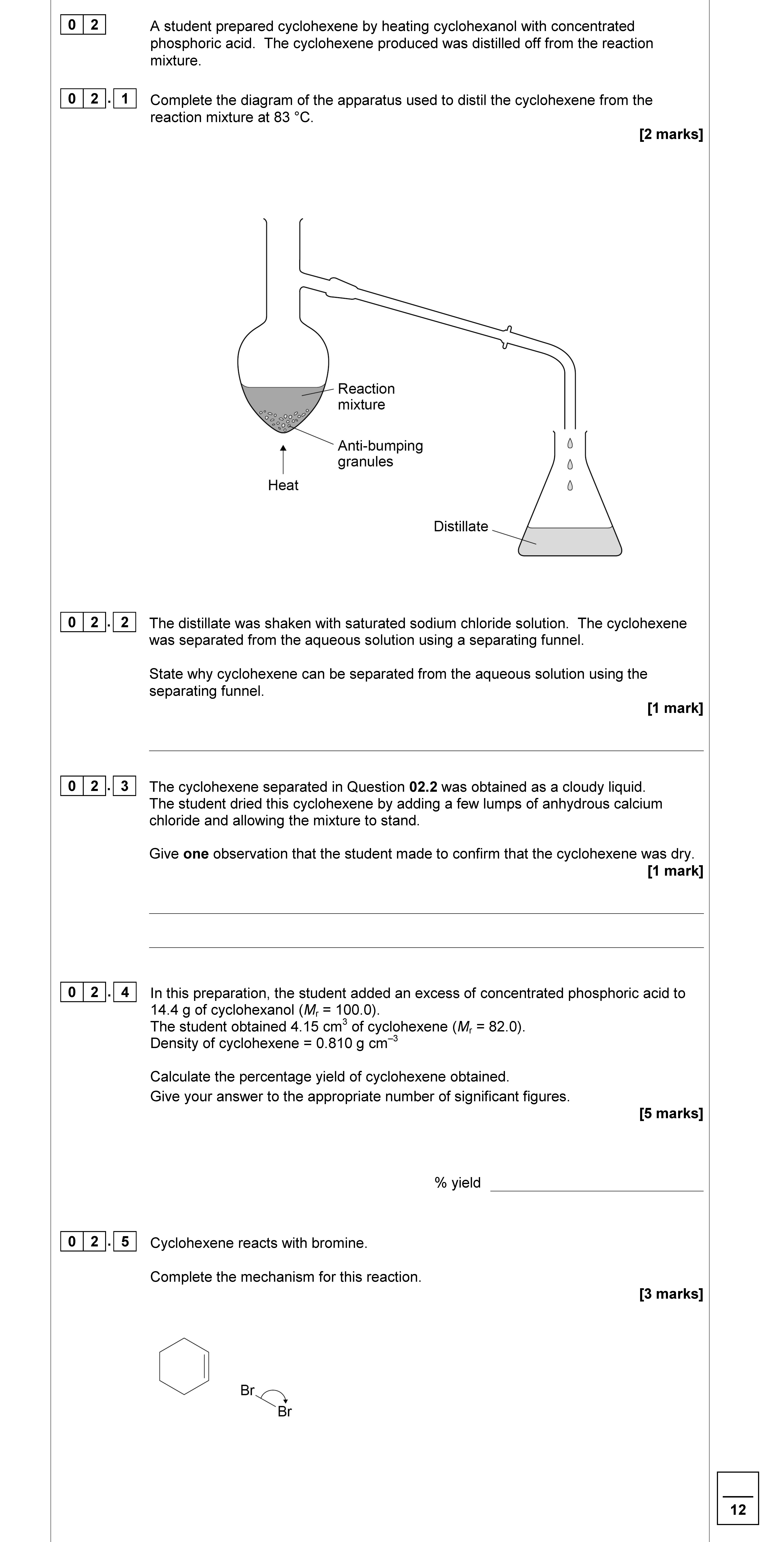 A-student-prepared-cyclohexene-by-heating-cyclohexanol-with-concentrated-phosphoric-acid-AQA-A-Level Chemistry-Question 2-2019-Paper 2.png