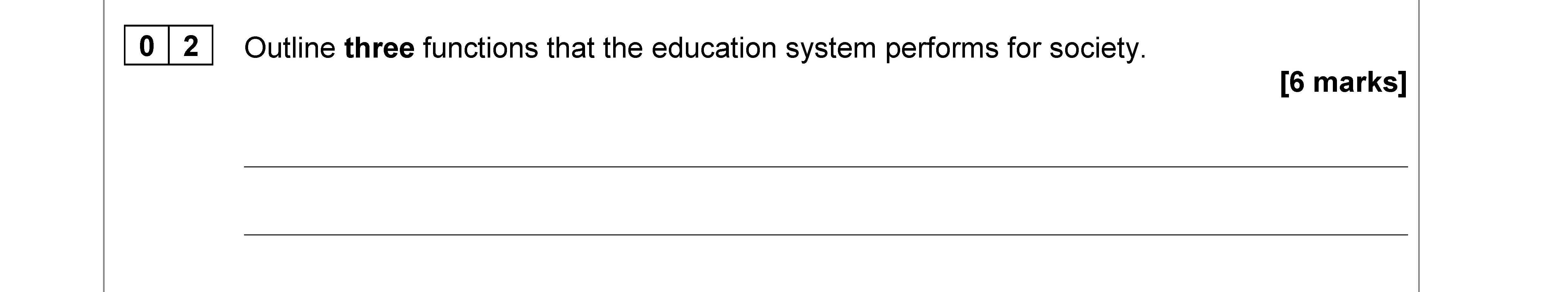 Outline-three-functions-that-the-education-system-performs-for-society.--AQA-A-Level Sociology-Question 2-2020-Paper 1.png