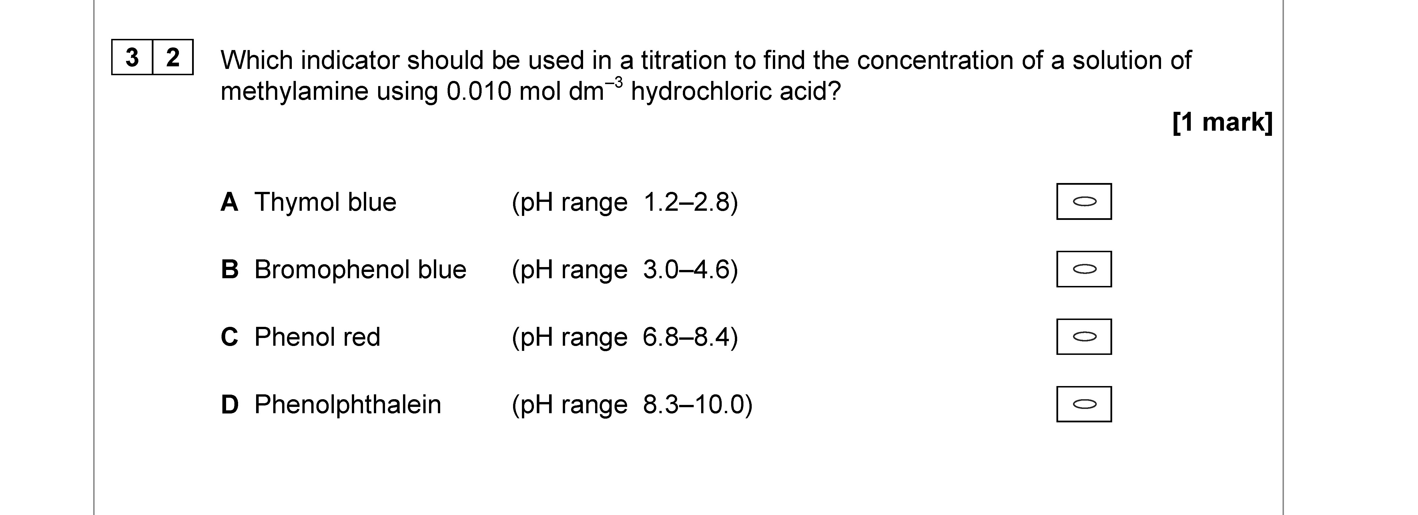 Which-indicator-should-be-used-in-a-titration-to-find-the-concentration-of-a-solution-of-methylamine-using-0.010-mol-dm⁻³-hydrochloric-acid?---A-AQA-A-Level Chemistry-Question 32-2018-Paper 3.png
