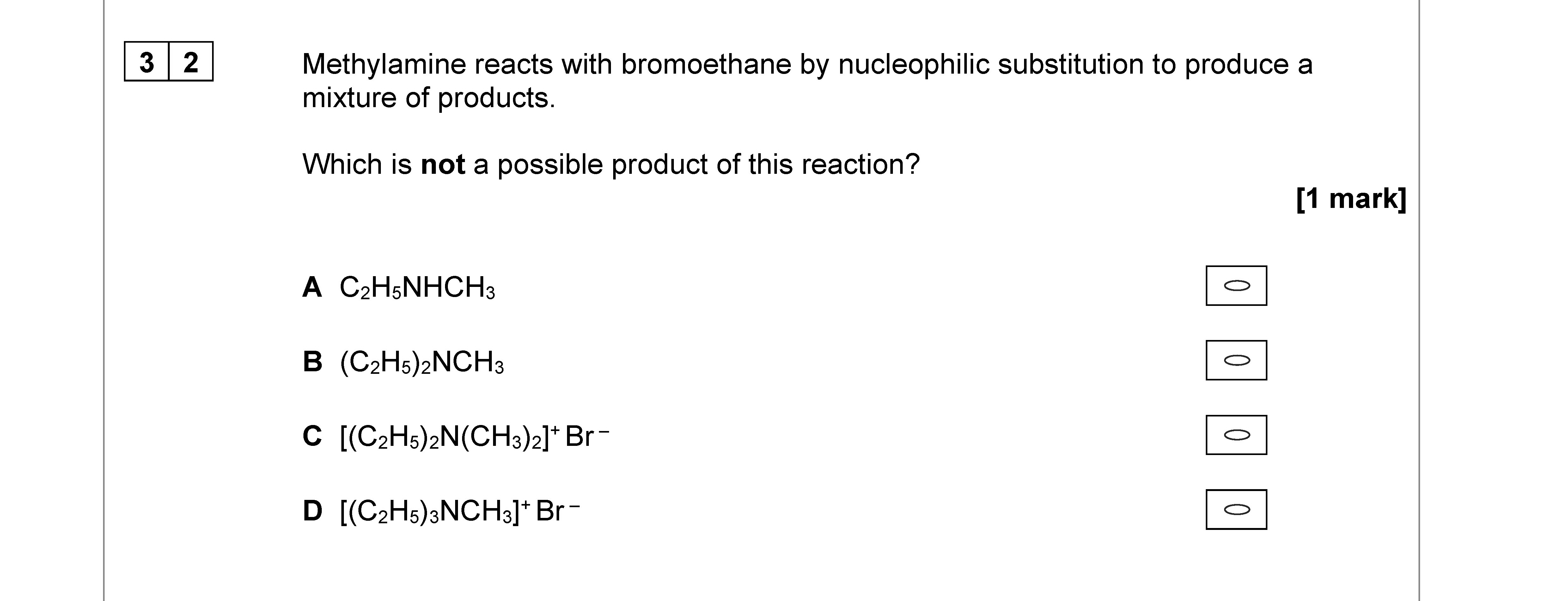 Methylamine-reacts-with-bromoethane-by-nucleophilic-substitution-to-produce-a-mixture-of-products-AQA-A-Level Chemistry-Question 32-2021-Paper 3.png