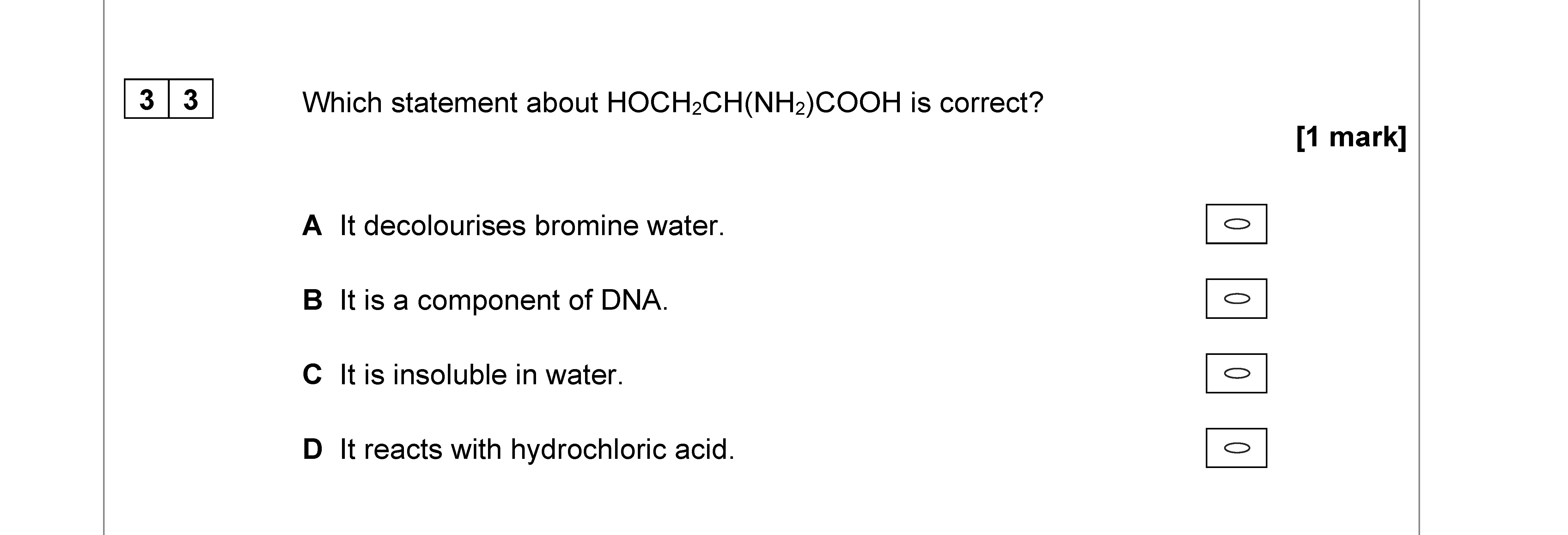 Which-statement-about-HOCH₂CH(NH₂)COOH-is-correct?--A-AQA-A-Level Chemistry-Question 33-2022-Paper 3.png