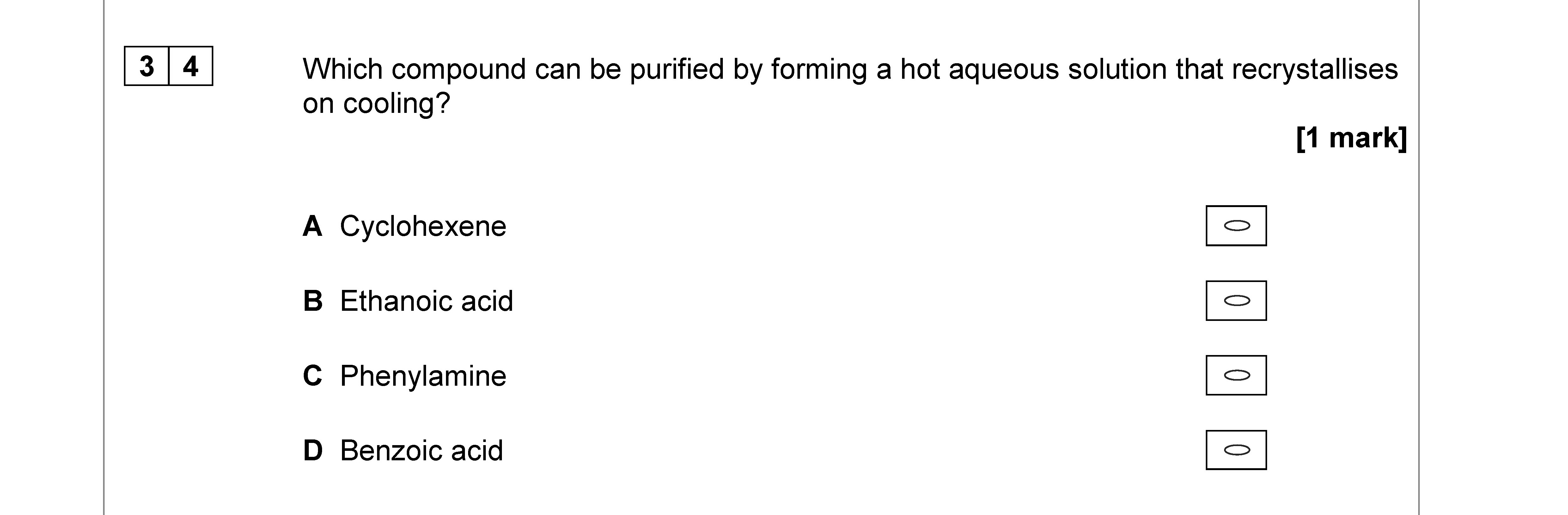 Which-compound-can-be-purified-by-forming-a-hot-aqueous-solution-that-recrystallises-on-cooling?--A-AQA-A-Level Chemistry-Question 34-2019-Paper 3.png