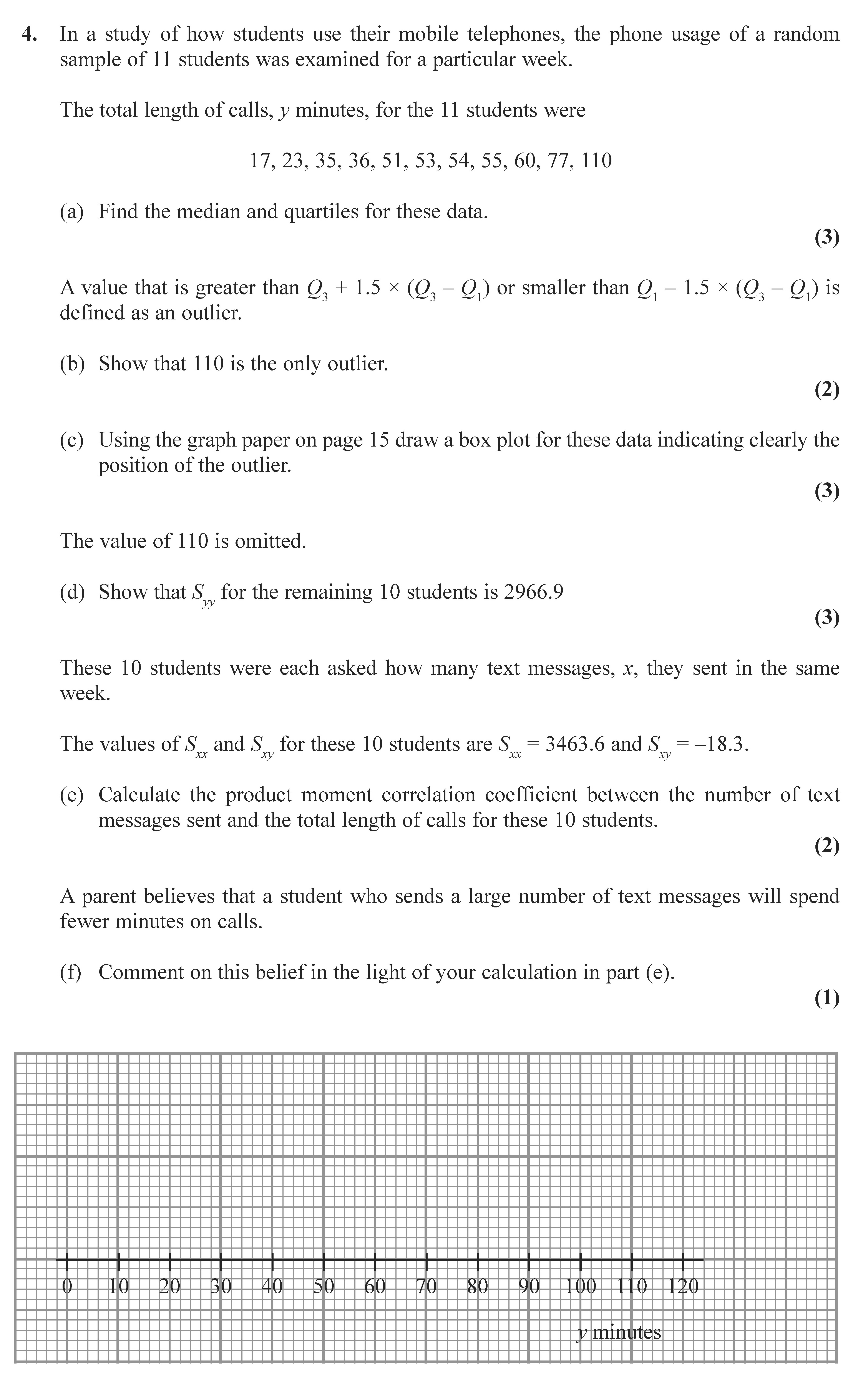 In-a-study-of-how-students-use-their-mobile-telephones,-the-phone-usage-of-a-random-sample-of-11-students-was-examined-for-a-particular-week-Edexcel-A-Level Maths Statistics-Question 4-2009-Paper 1.png
