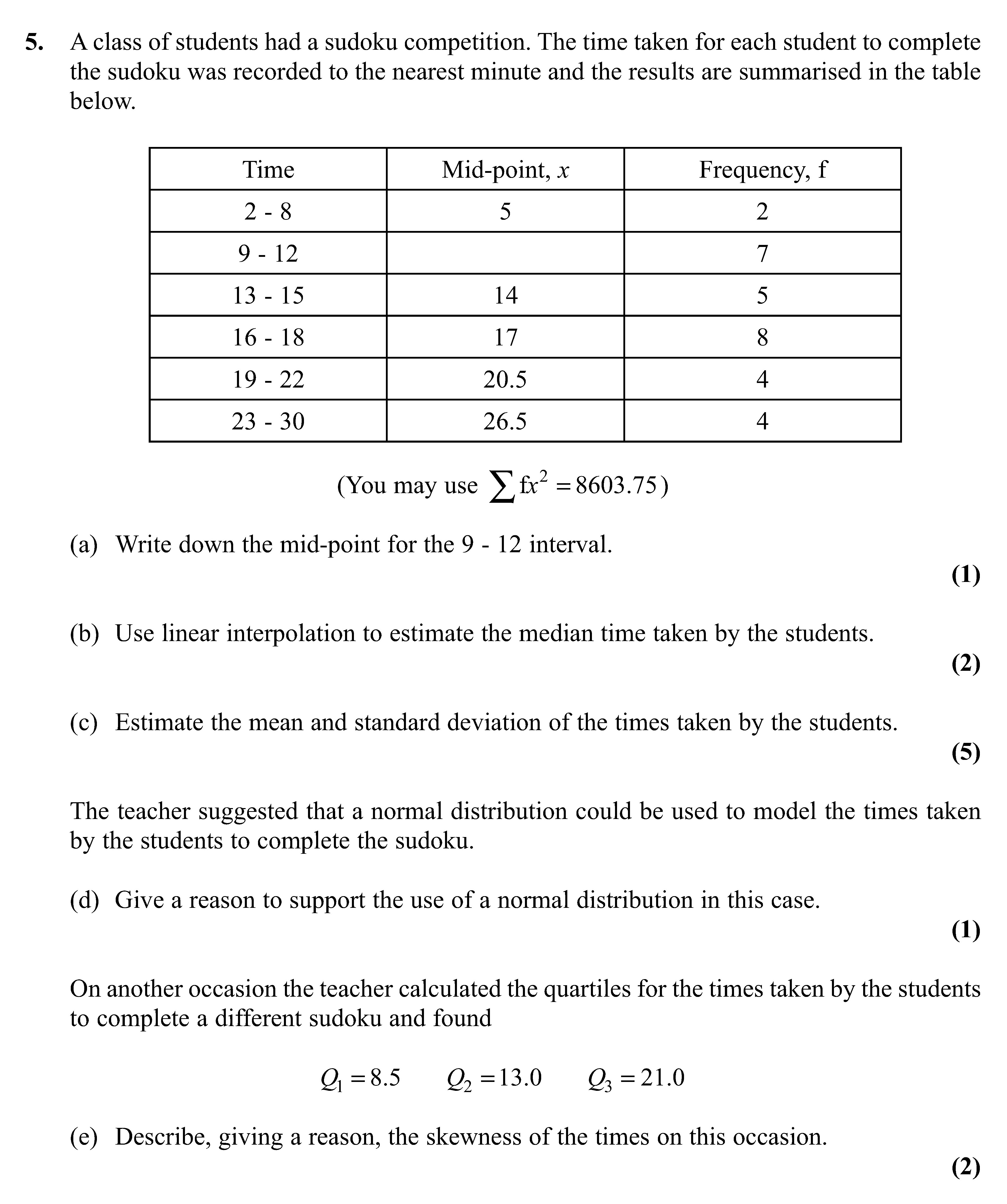 A-class-of-students-had-a-sudoku-competition-Edexcel-A-Level Maths Statistics-Question 5-2011-Paper 2.png