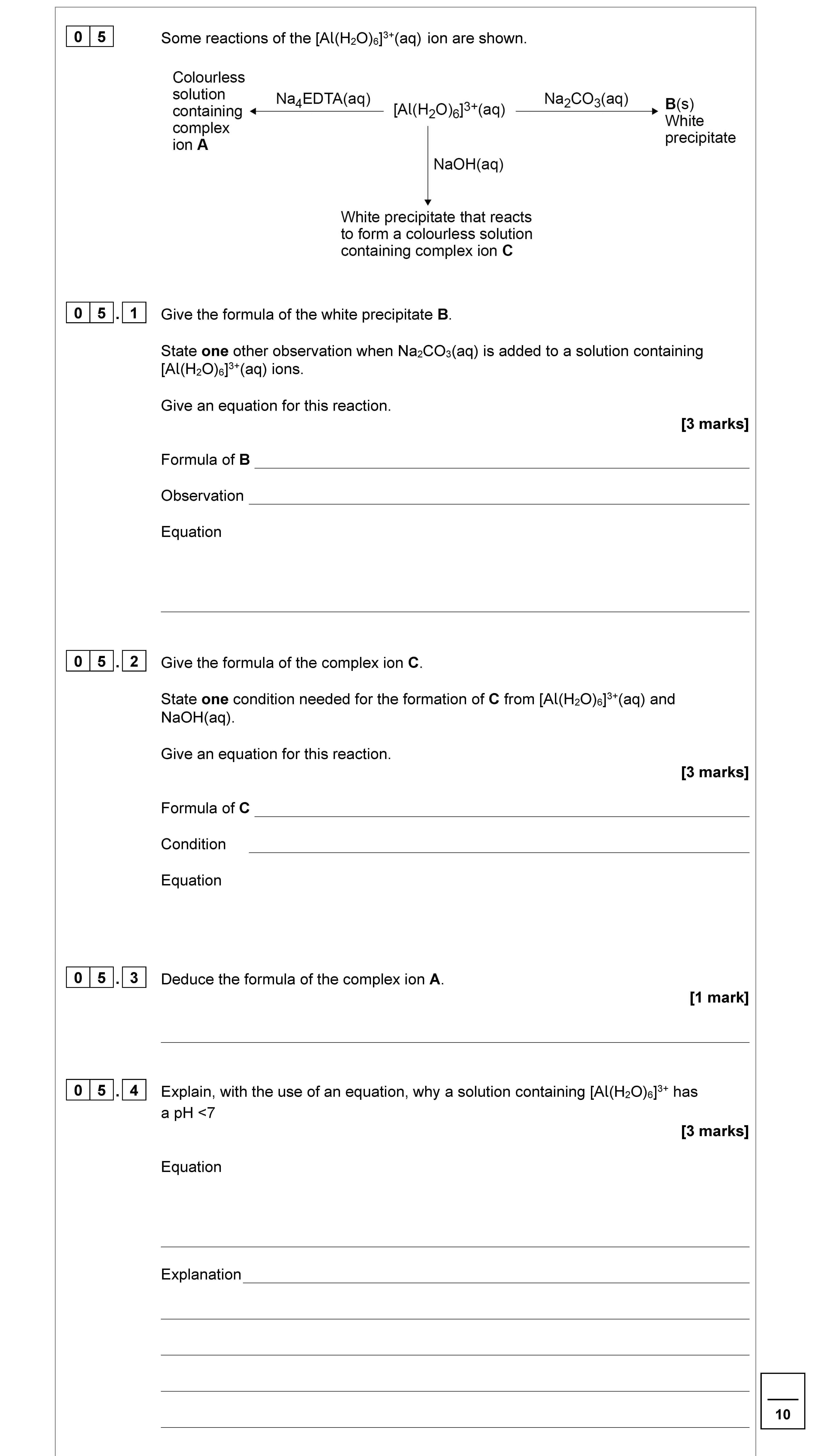 Some-reactions-of-the-[Al(H2O)6]3+(aq)-ion-are-shown-AQA-A-Level Chemistry-Question 5-2020-Paper 1.png