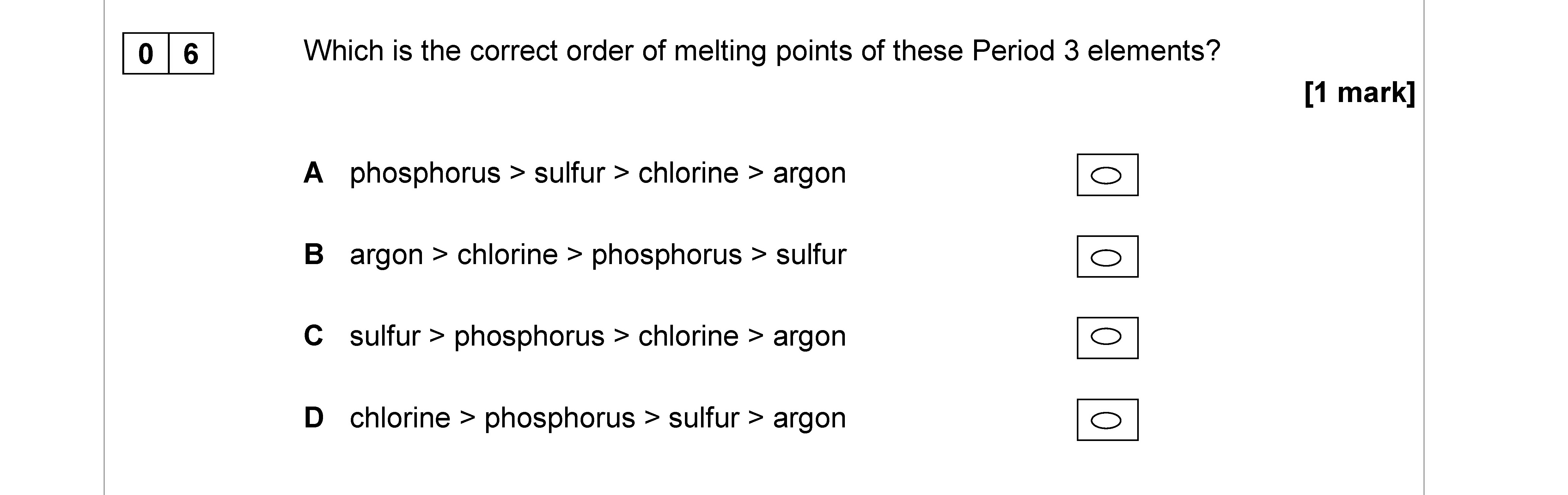 Which-is-the-correct-order-of-melting-points-of-these-Period-3-elements?--A-AQA-A-Level Chemistry-Question 6-2017-Paper 3.png